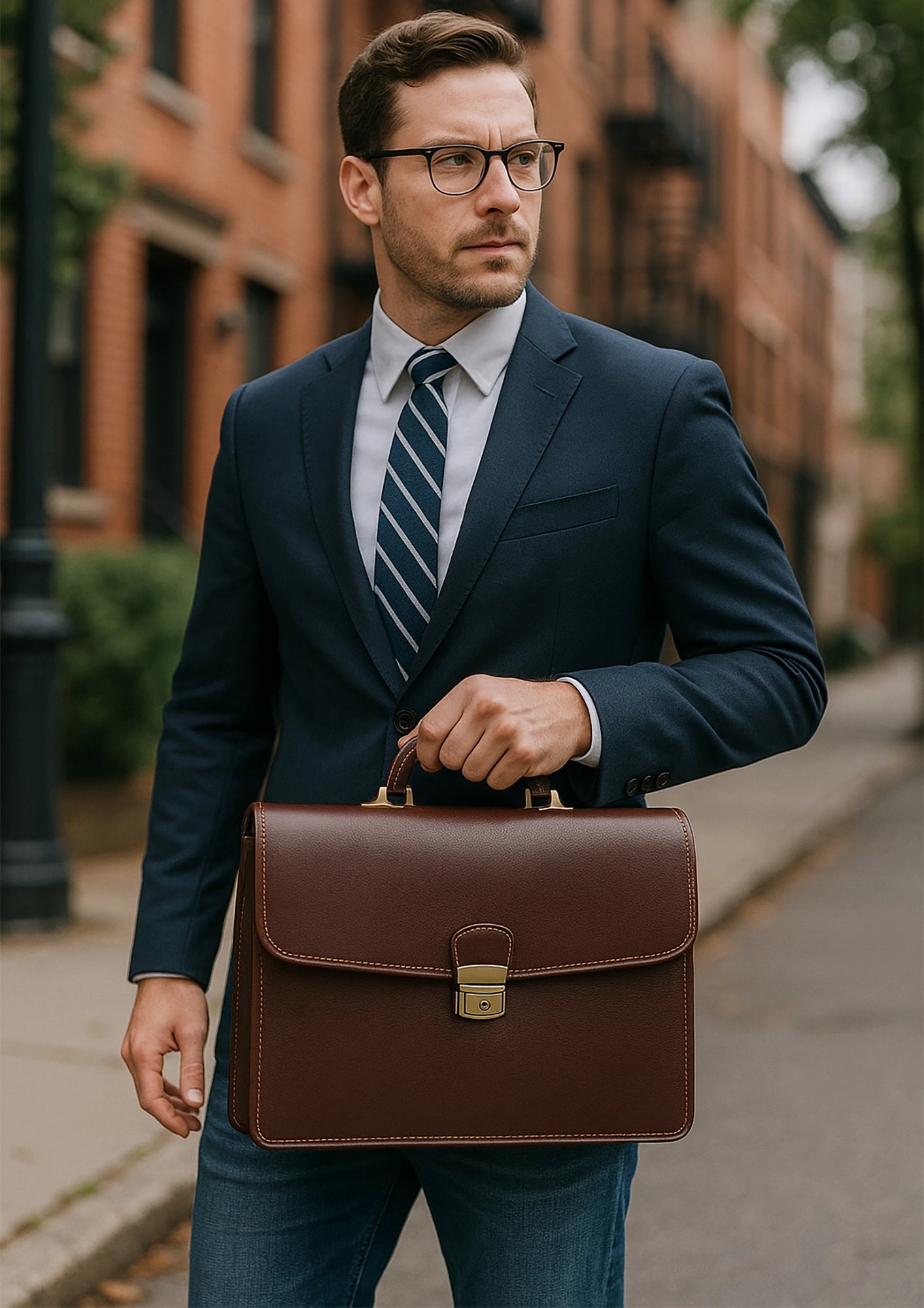 Leather Briefcase for Men - Slim Professional Laptop Messenger Bag