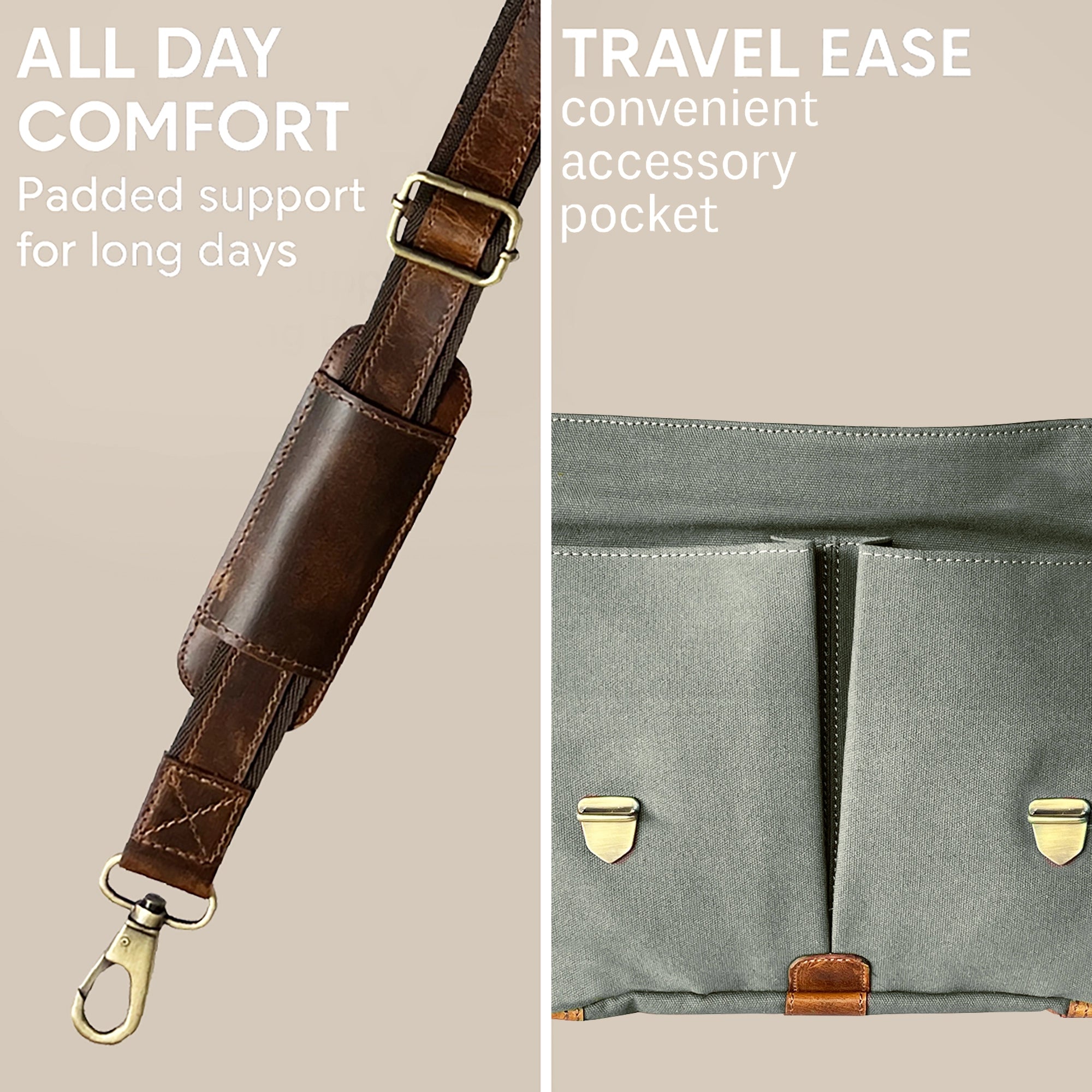 Rover Leather Canvas Messenger Bag Briefcase Laptop Bag (Dark Grey)