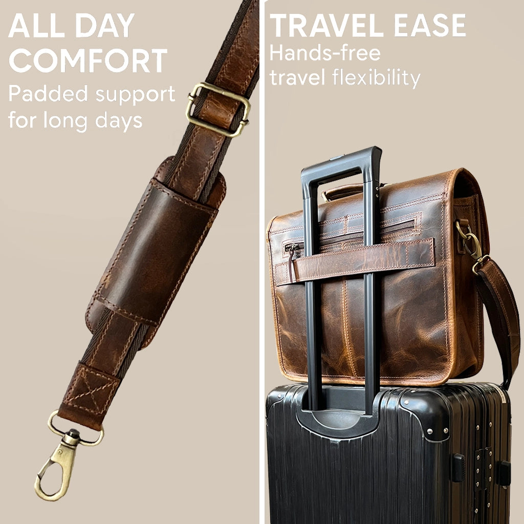 Vintage Classic 16" Leather Satchel Briefcase Bag (Antique Brown)