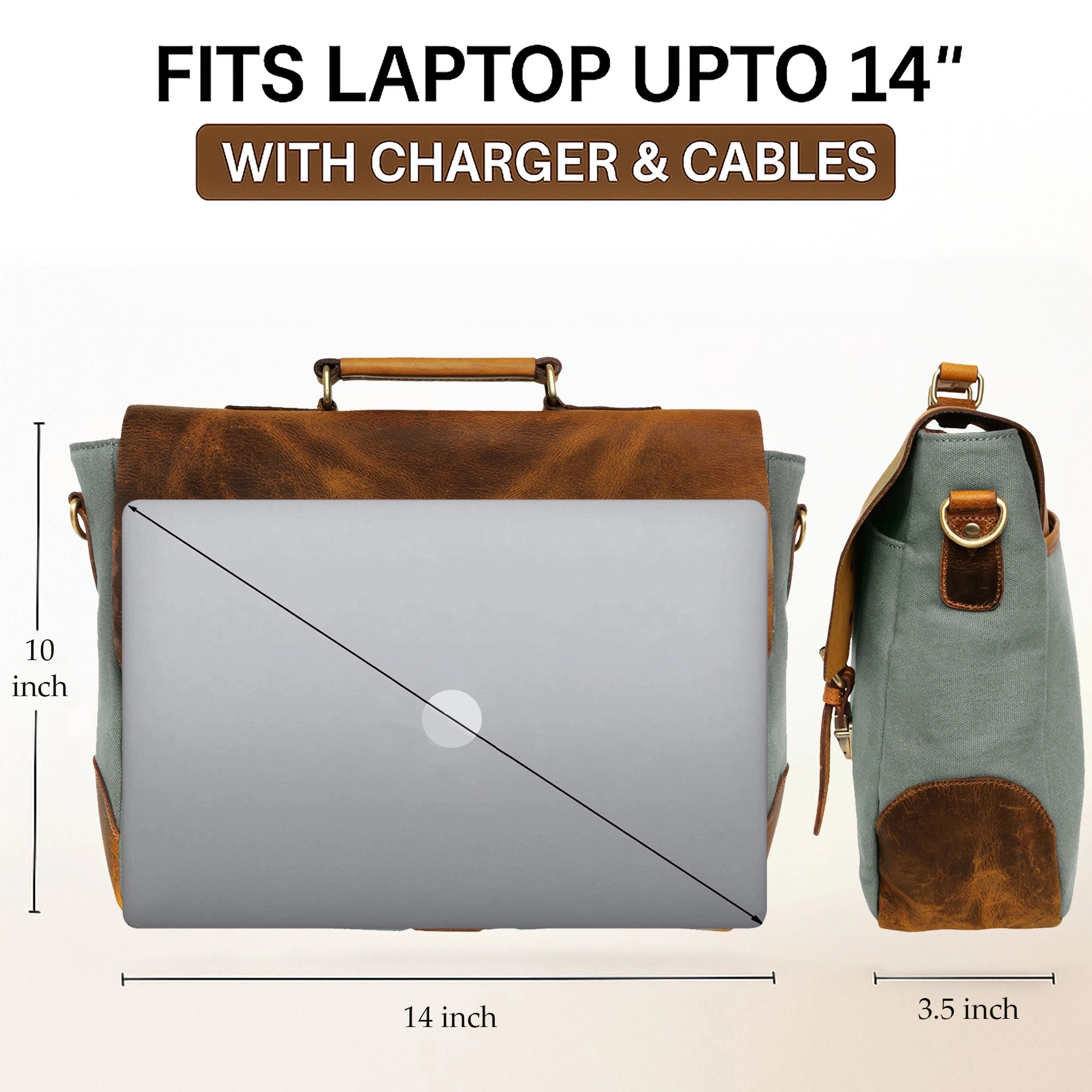 Rover Leather Canvas Messenger Bag Briefcase Laptop Bag (Dark Grey)