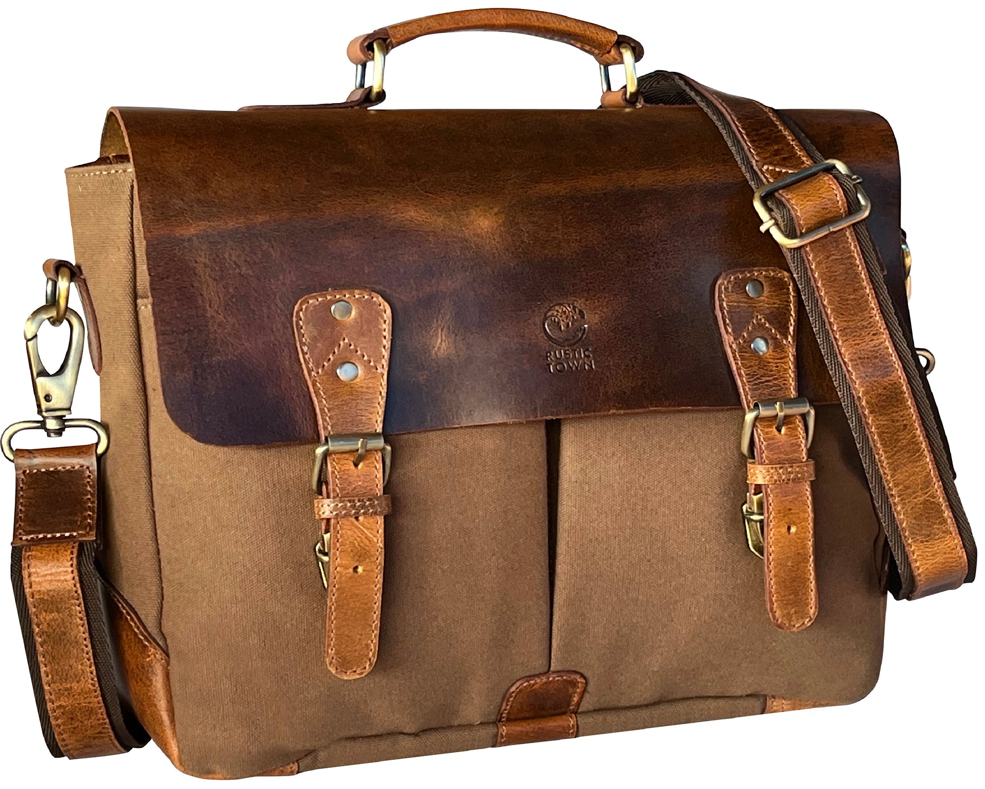 Retro Style Leather Canvas Messenger Bag Briefcase Laptop