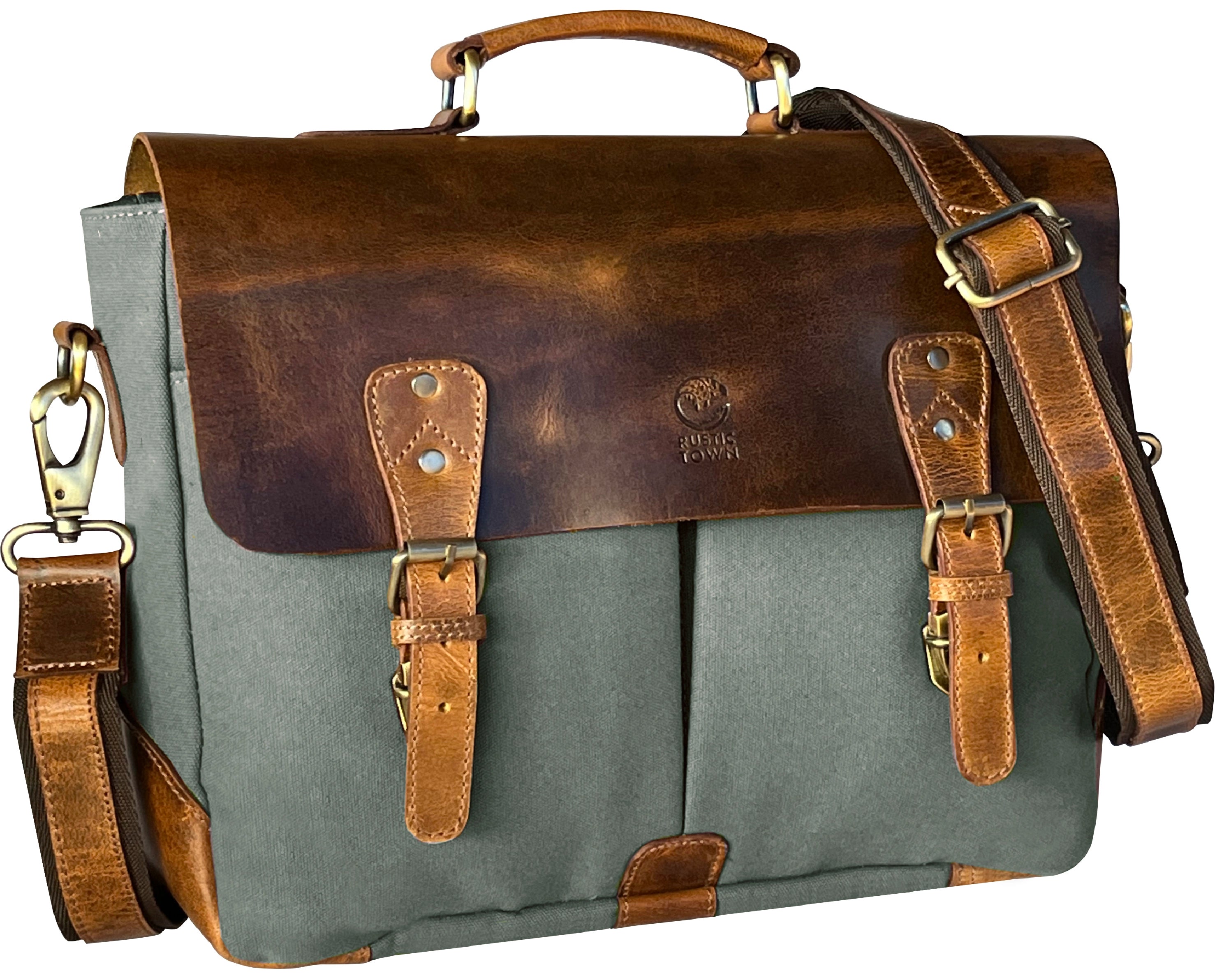Rover Leather Canvas Messenger Bag Briefcase Laptop Bag (Dark Grey)