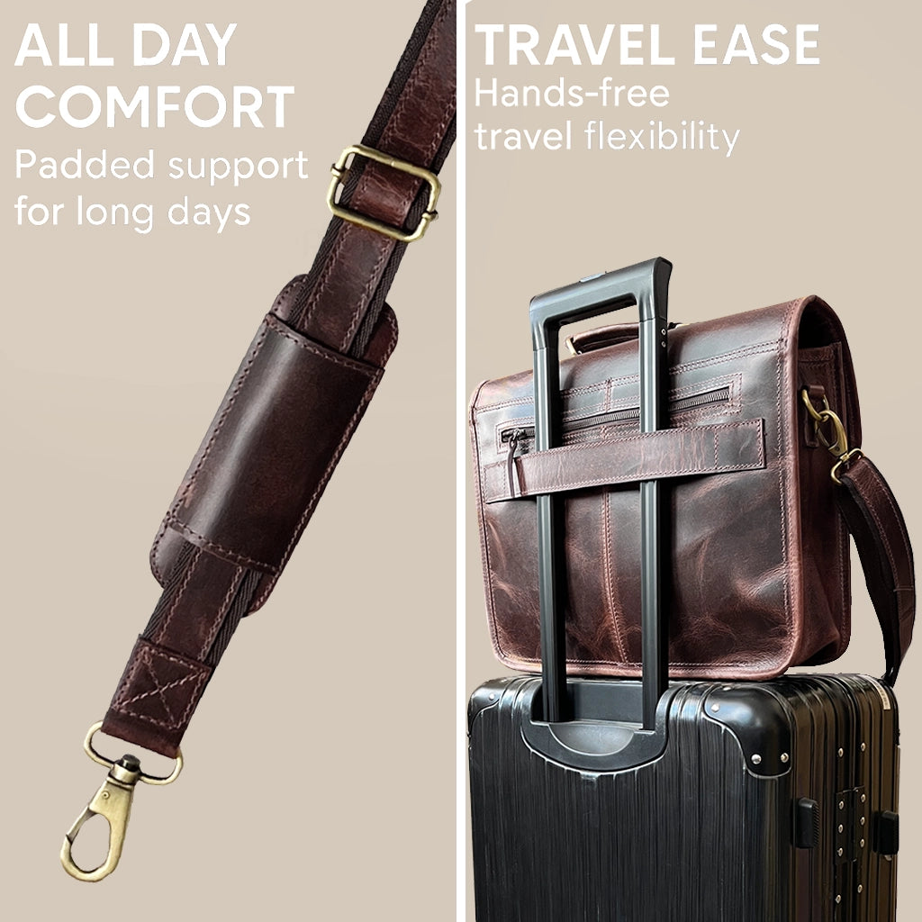 Hunter Buffalo 16" Classic Leather Satchel Briefcase Bag (Walnut Brown)