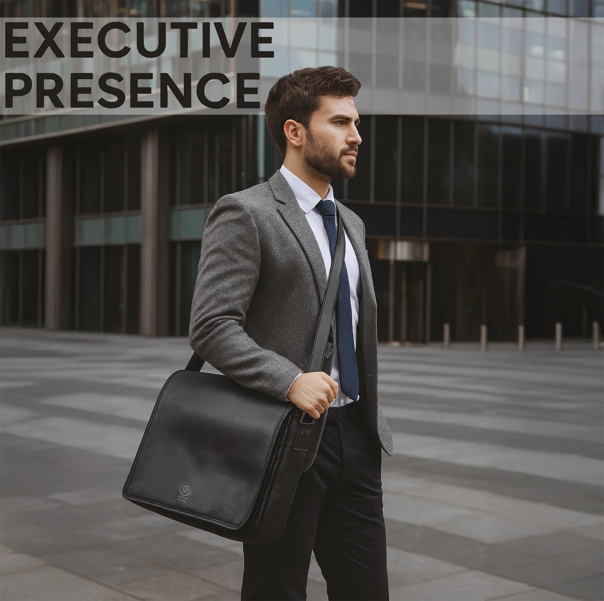 Ranger Buffalo Leather Crossbody Laptop Messenger Bag (Black, 16 inch)