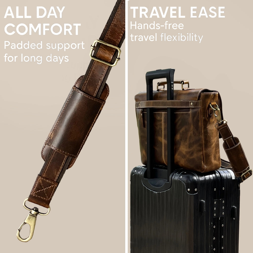 Predator 16" Leather Briefcase Laptop Messenger Bag (Antique Brown)