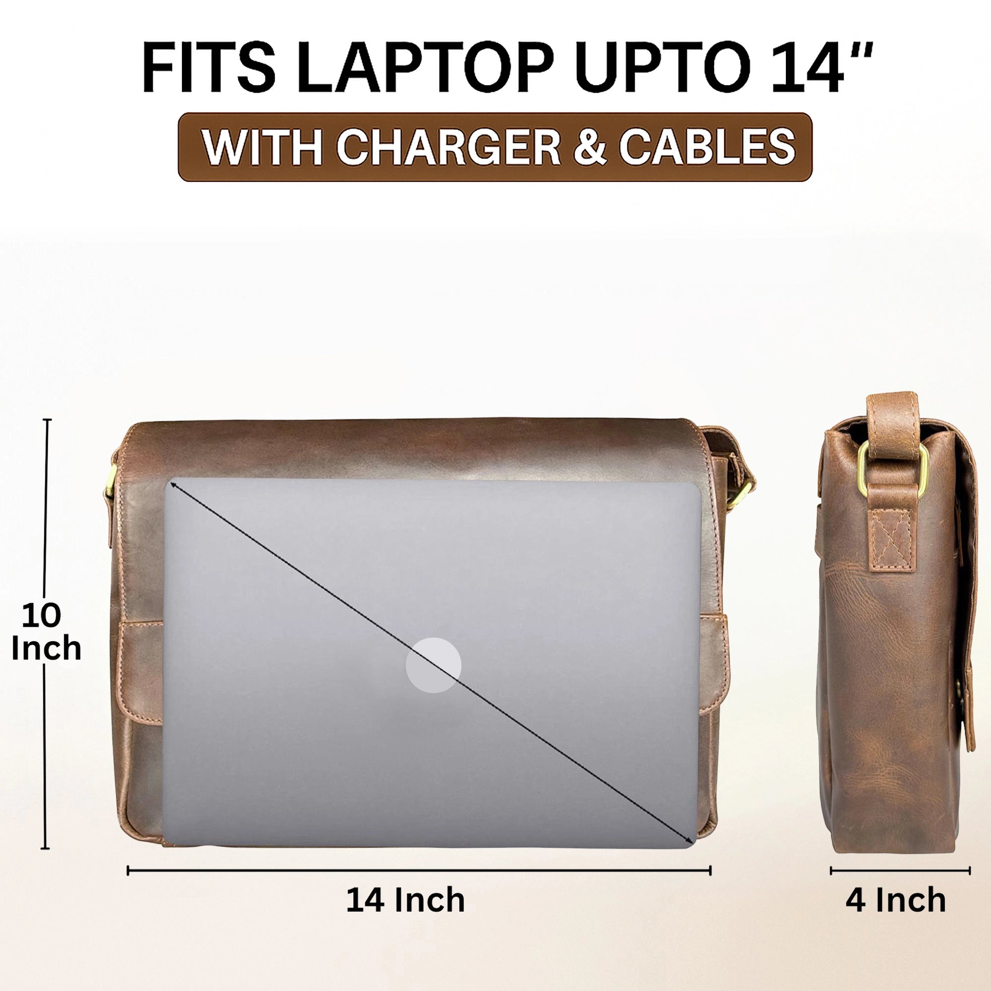 Leather Messenger Bag for Men - Travel Crossbody Laptop Satchel