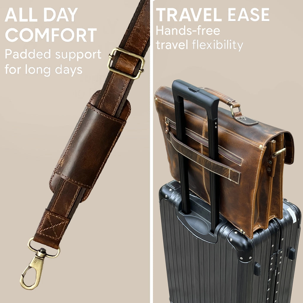 Wayne Premium 16" Leather Satchel Office Laptop Bag (Antique Brown)