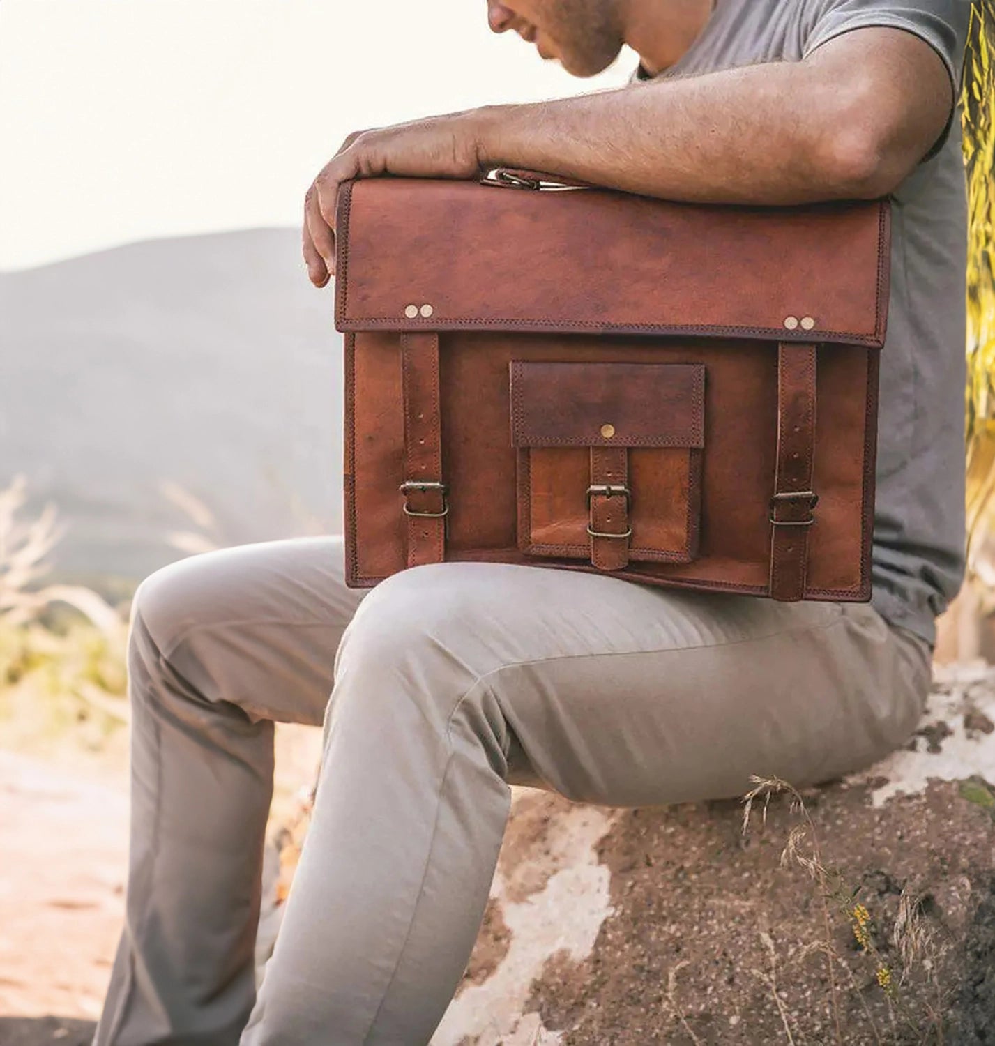 16" Leather Satchel Laptop Messenger Bag