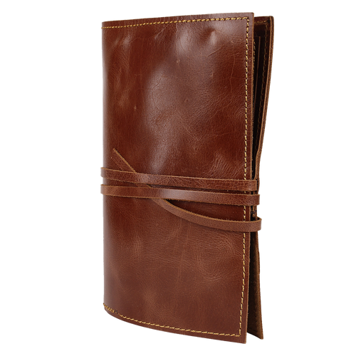 Handcrafted Full-Grain Leather Pencil Roll Up Case for Men Women