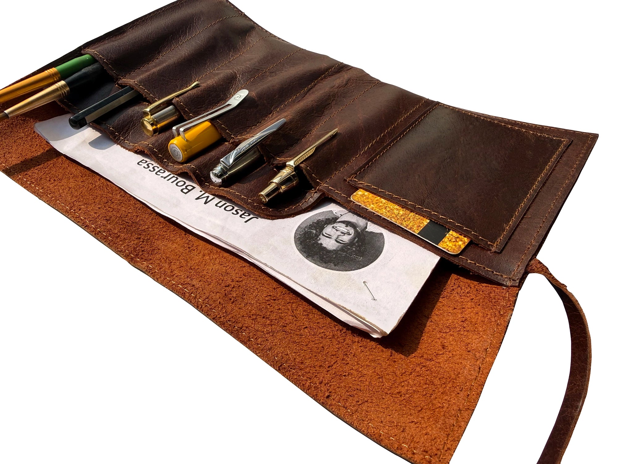 Handcrafted Full-Grain Leather Pencil Roll Up Case for Men Women