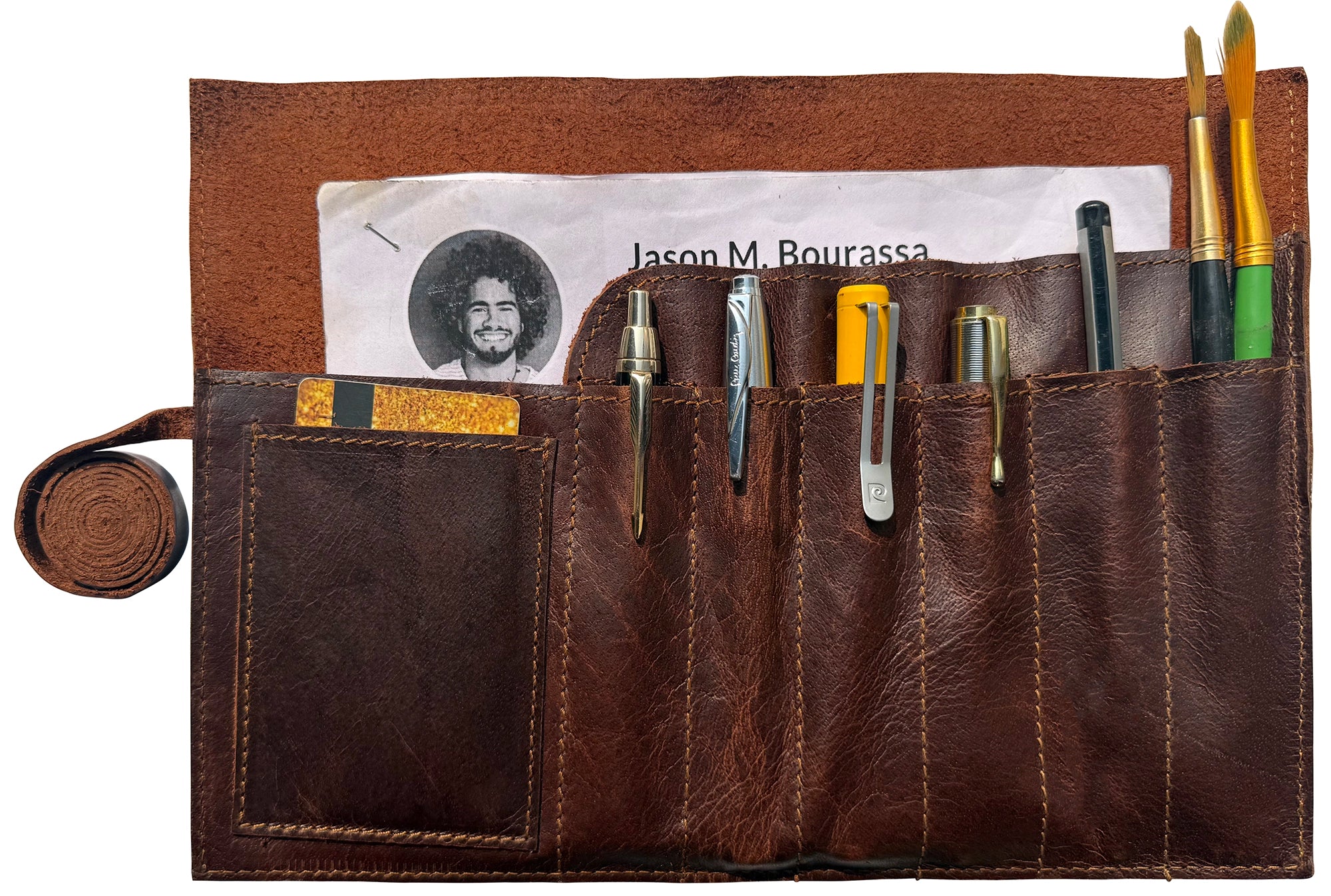 Handcrafted Full-Grain Leather Pencil Roll Up Case for Men Women