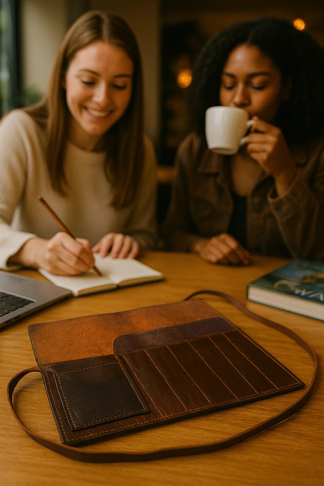 Handcrafted Full-Grain Leather Pencil Roll Up Case for Men Women