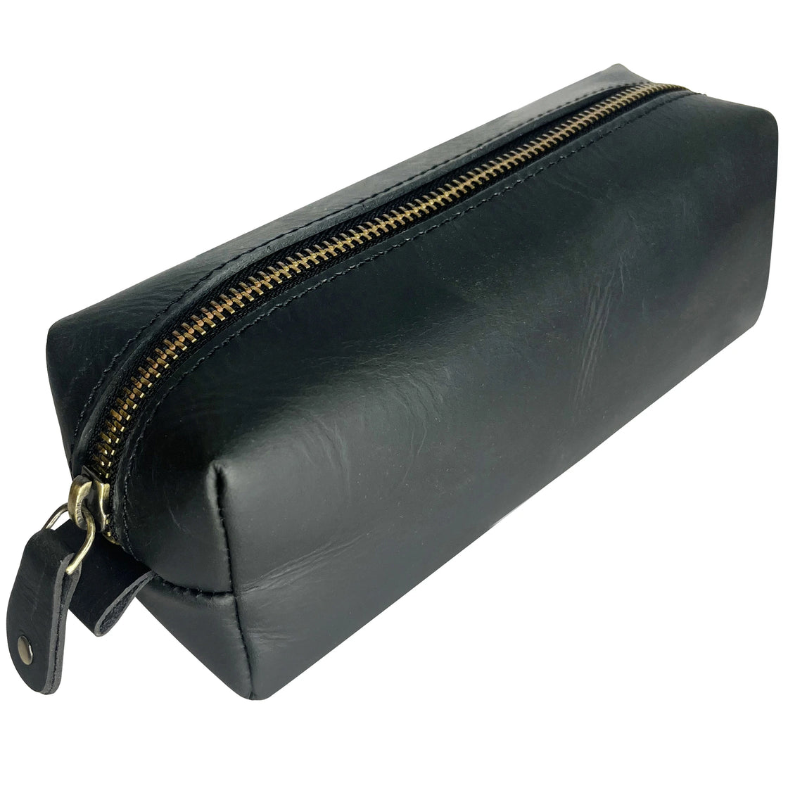 Leather Pencil Case - Handcrafted Premium Zippered Pen Pouch (Black)