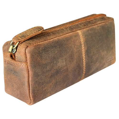 Leo Full Grain Leather Pencil Case – Handcrafted Pen Pouch Zipper Pencil Organizer