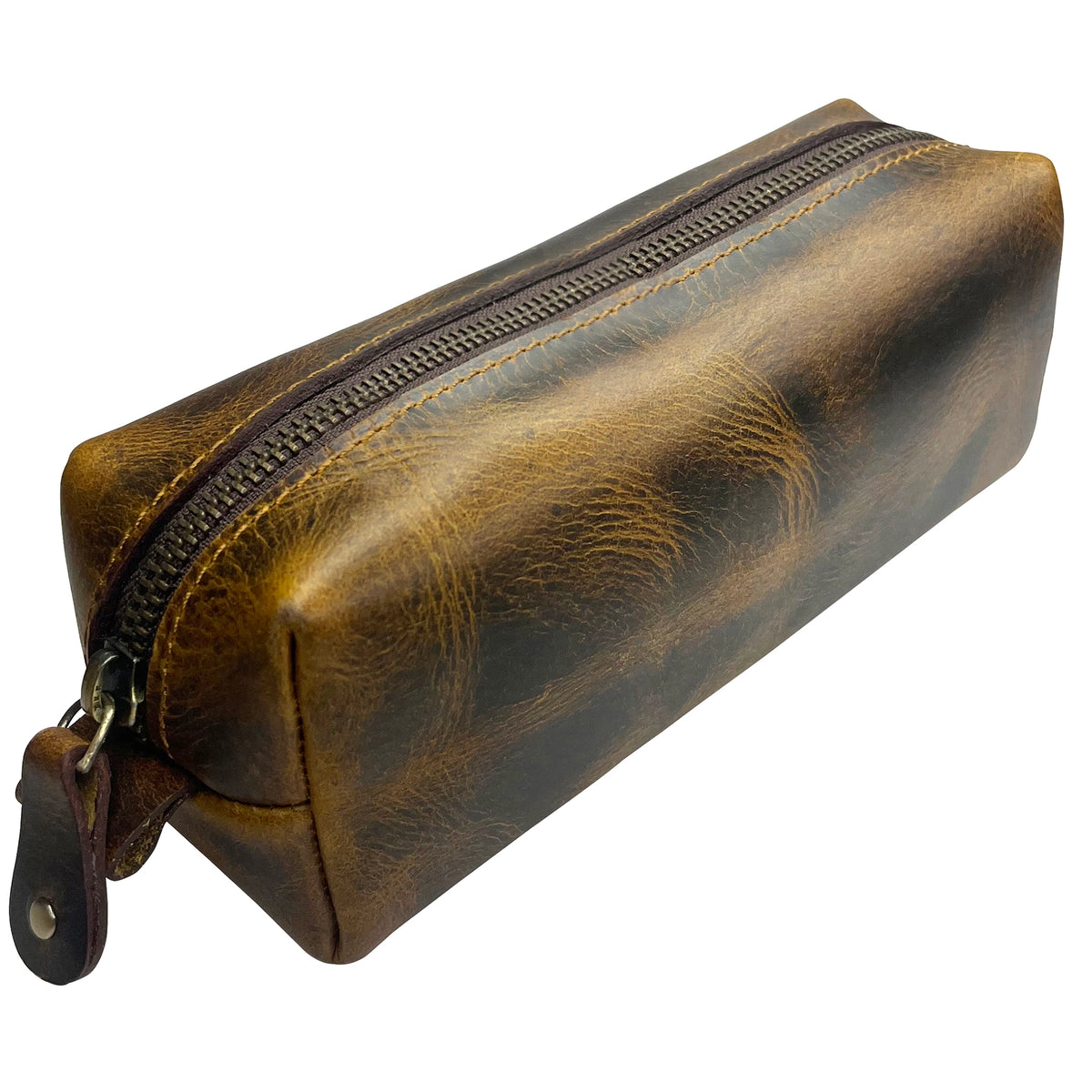 Leather Pencil Case | Zippered Pen Pouch Organizer (Antique Brown)