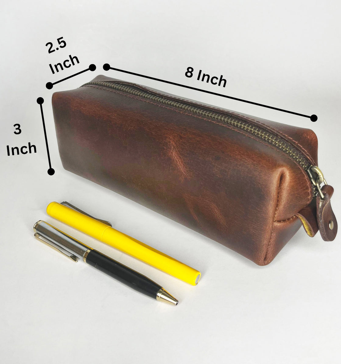 Leather Pencil Pouch - Rope Binding Type Pen Case For Work & Office Brown