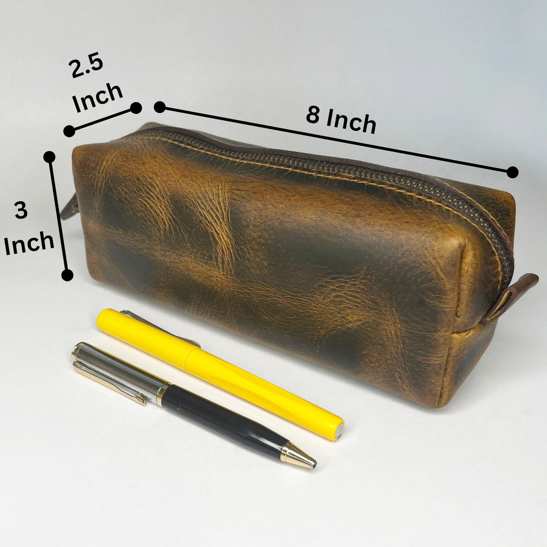 Leather Pencil Case - Handcrafted Premium Zippered Pen Pouch (Antique –  Rustic Town