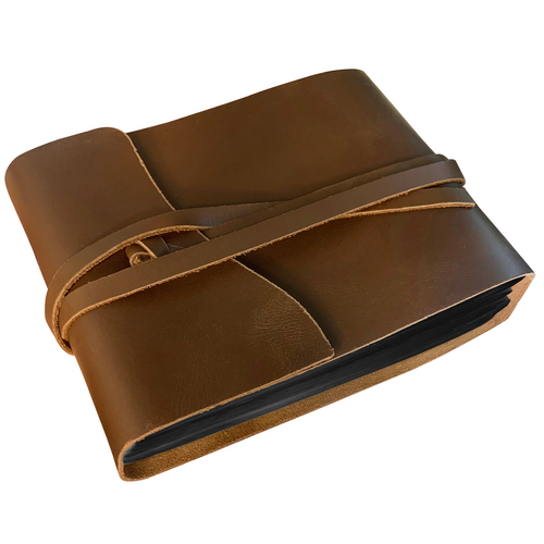 Tuscan Leather Photo Album Vintage Scrapbook (Medium, Black Pages)