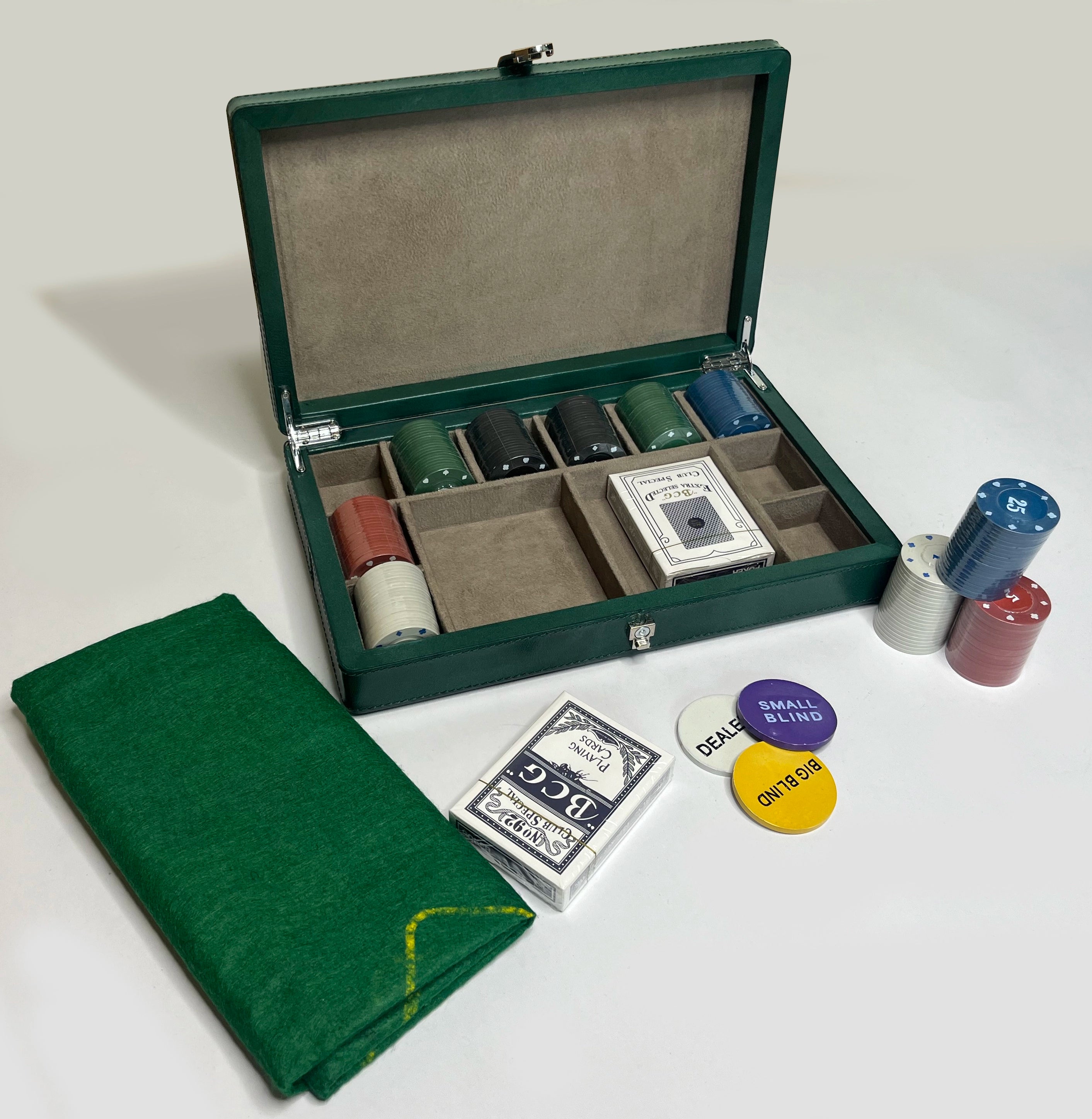 Full-Grain Leather Poker Chip Set | Complete Luxury Game Night Box (Green)
