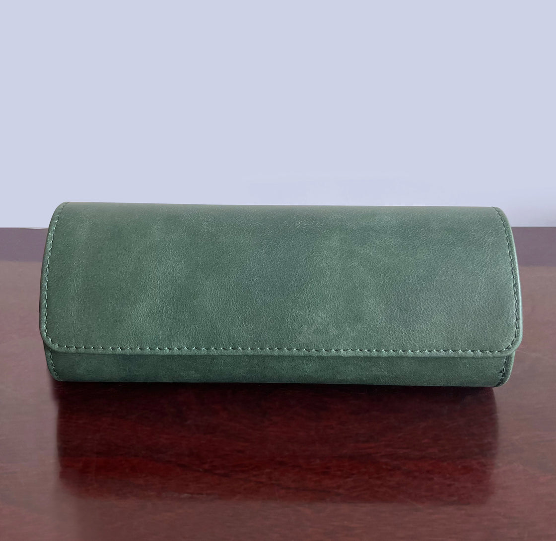 Classic Leather Travel Watch Case - 3 Slots (Green)