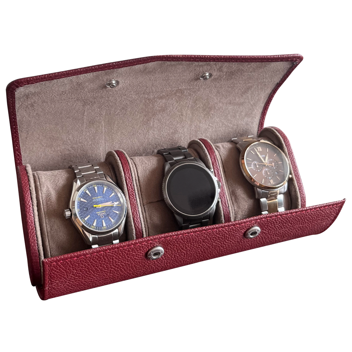 Classic Leather Travel Watch Case - 3 Slots (Red)