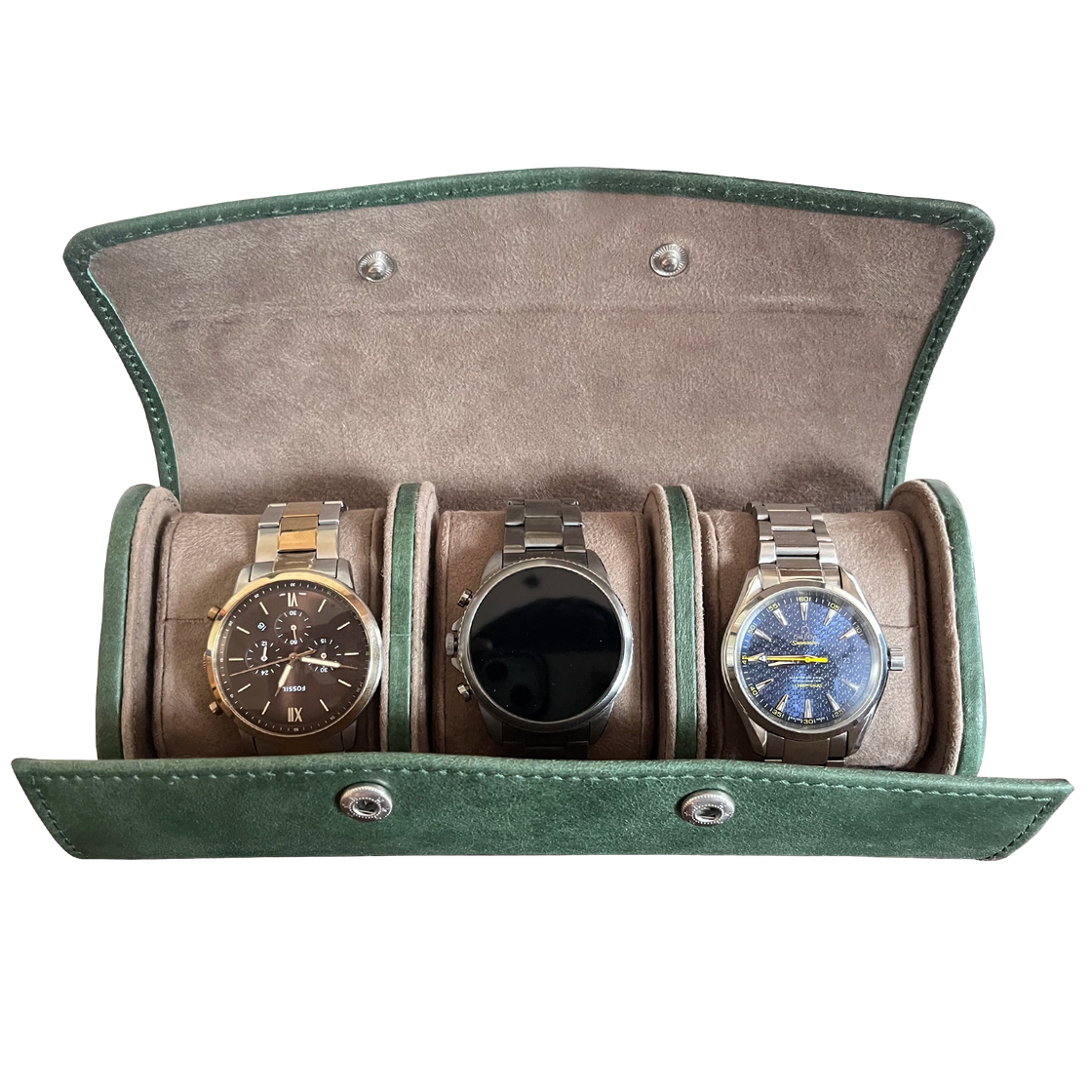 Classic Leather Travel Watch Case - 3 Slots (Green)