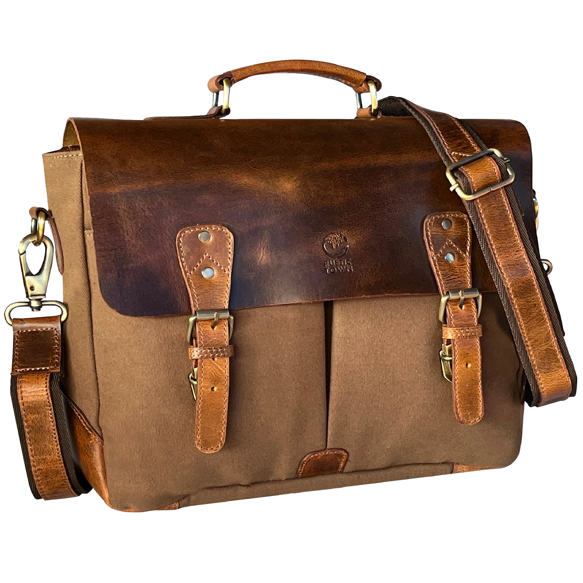 Rustic Town 15 Inch Leather Canvas Laptop Messenger Briefcase Satchel Bag