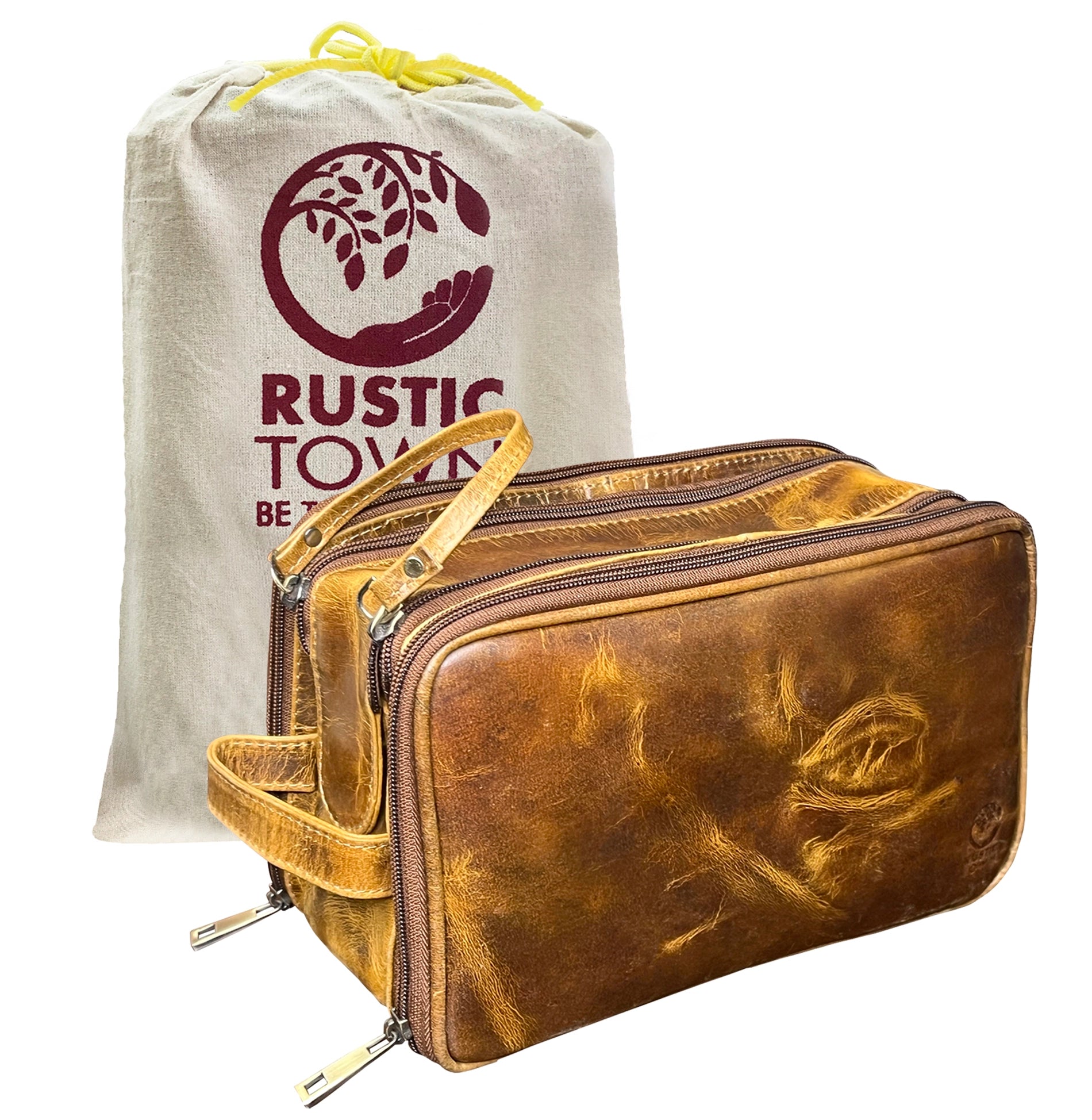 Leather Toiletry Bag for Women Men By Rustic Town