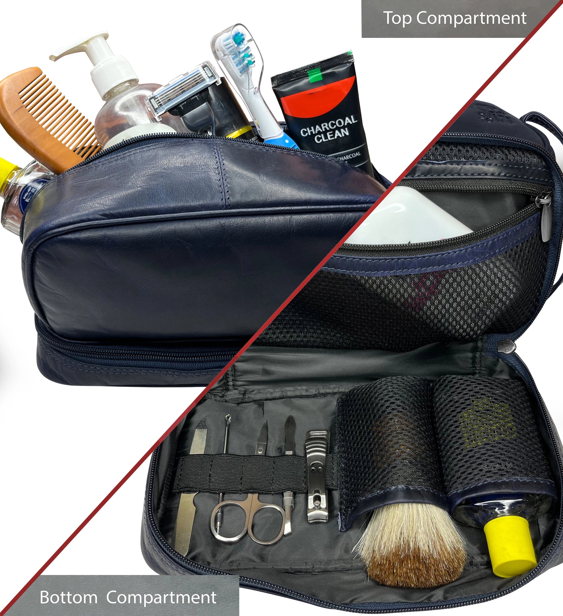 Leather Toiletry Bag for Men & Women - Travel Dopp Shaving Kit