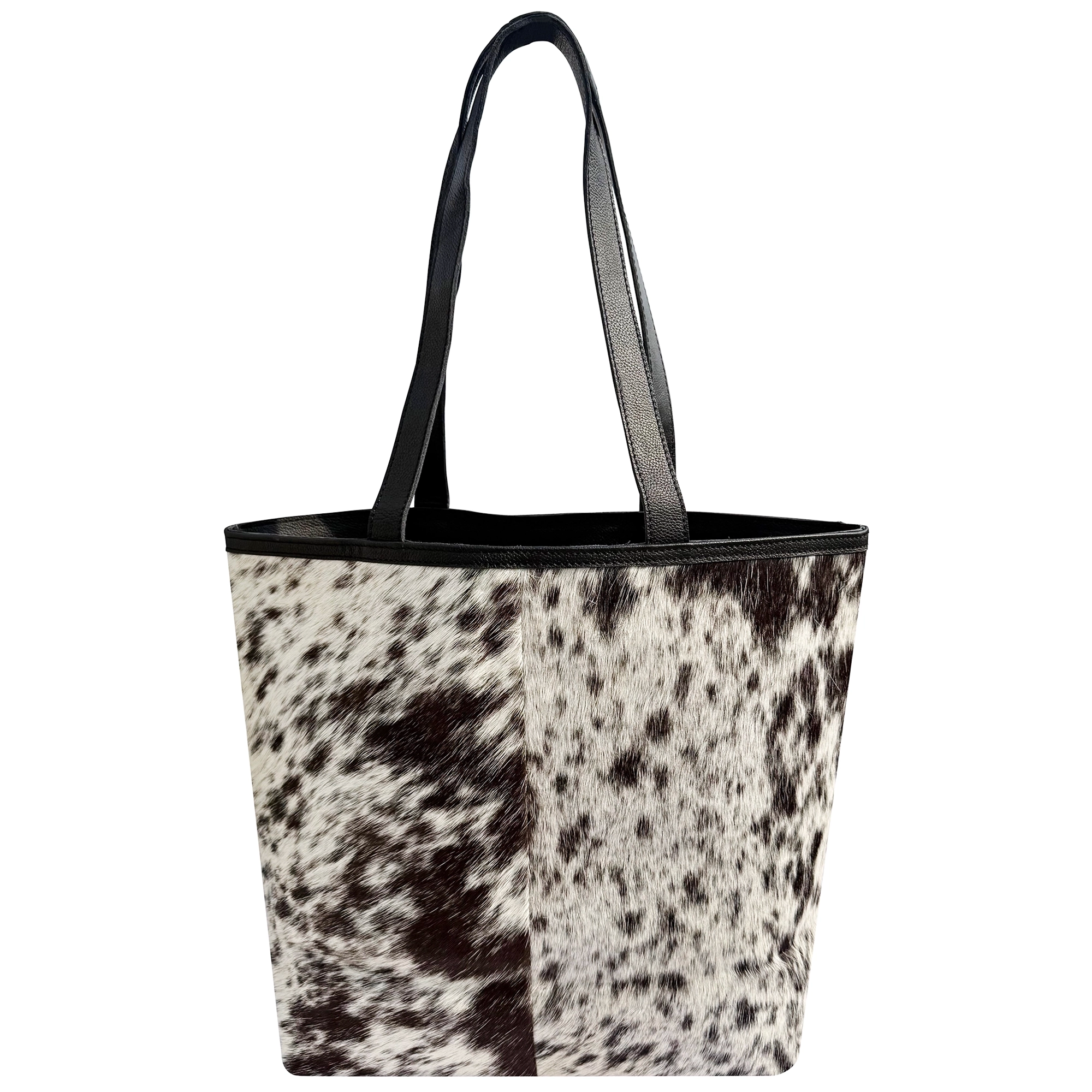 Leather Tote Bag for Women - Hair On Shoulder Satchel Handbag (Black)