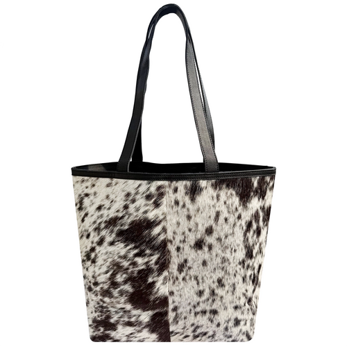 Leather Tote Bag for Women - Hair On Shoulder Satchel Handbag (Black)