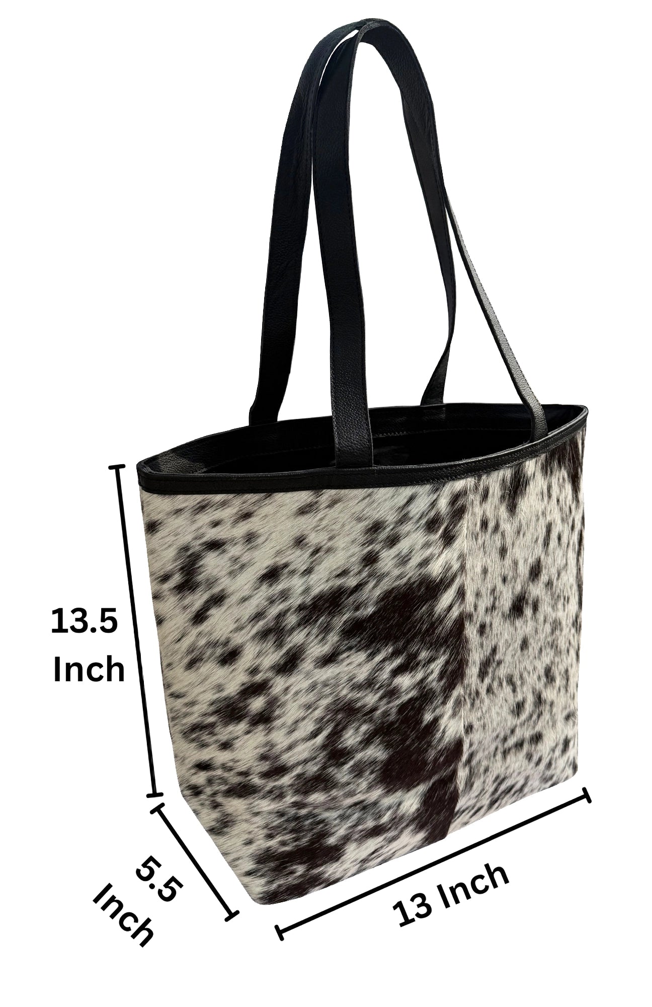 Leather Tote Bag for Women - Hair On Shoulder Satchel Handbag (Black)