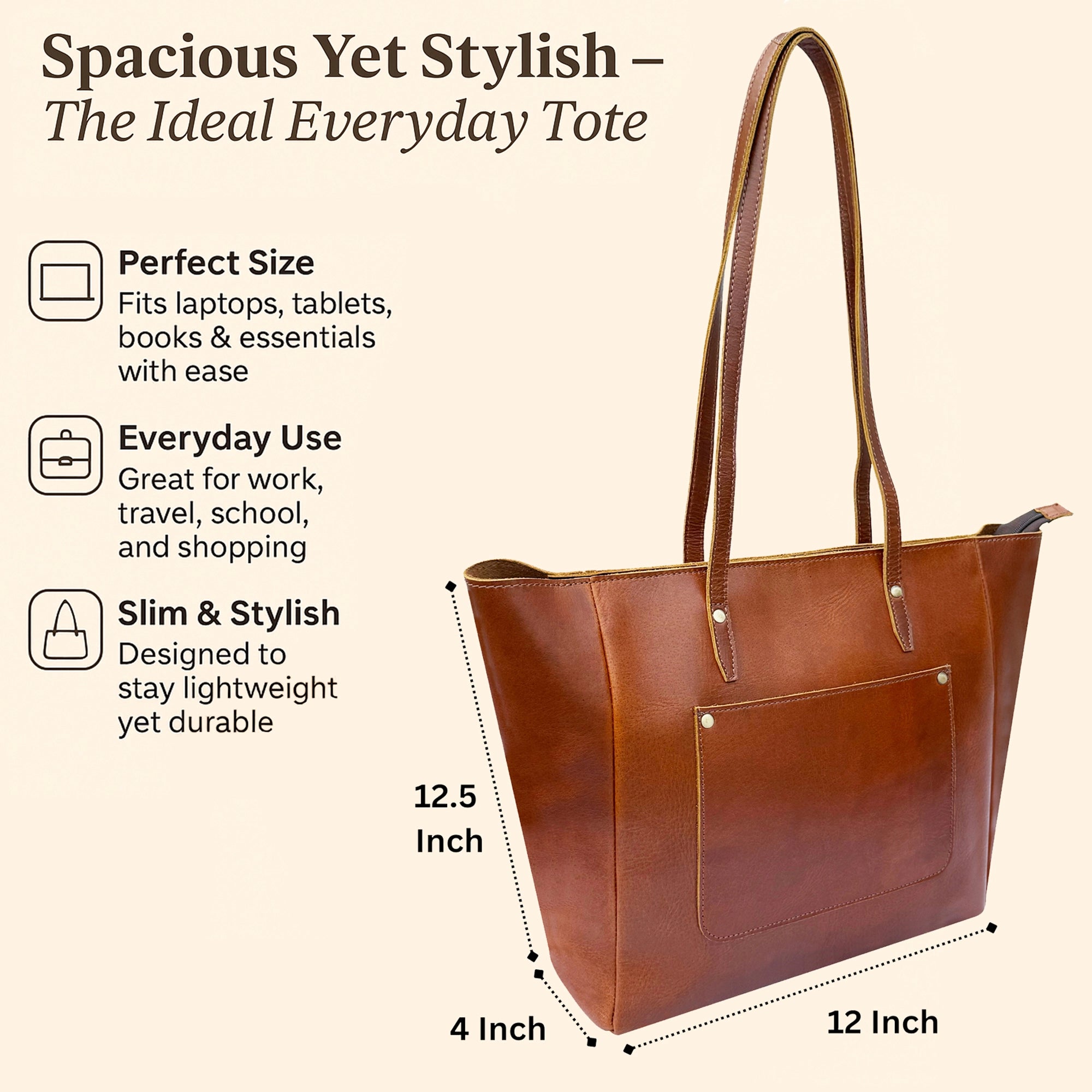 Leather Tote Bag for Women - Timeless Shoulder Handbag