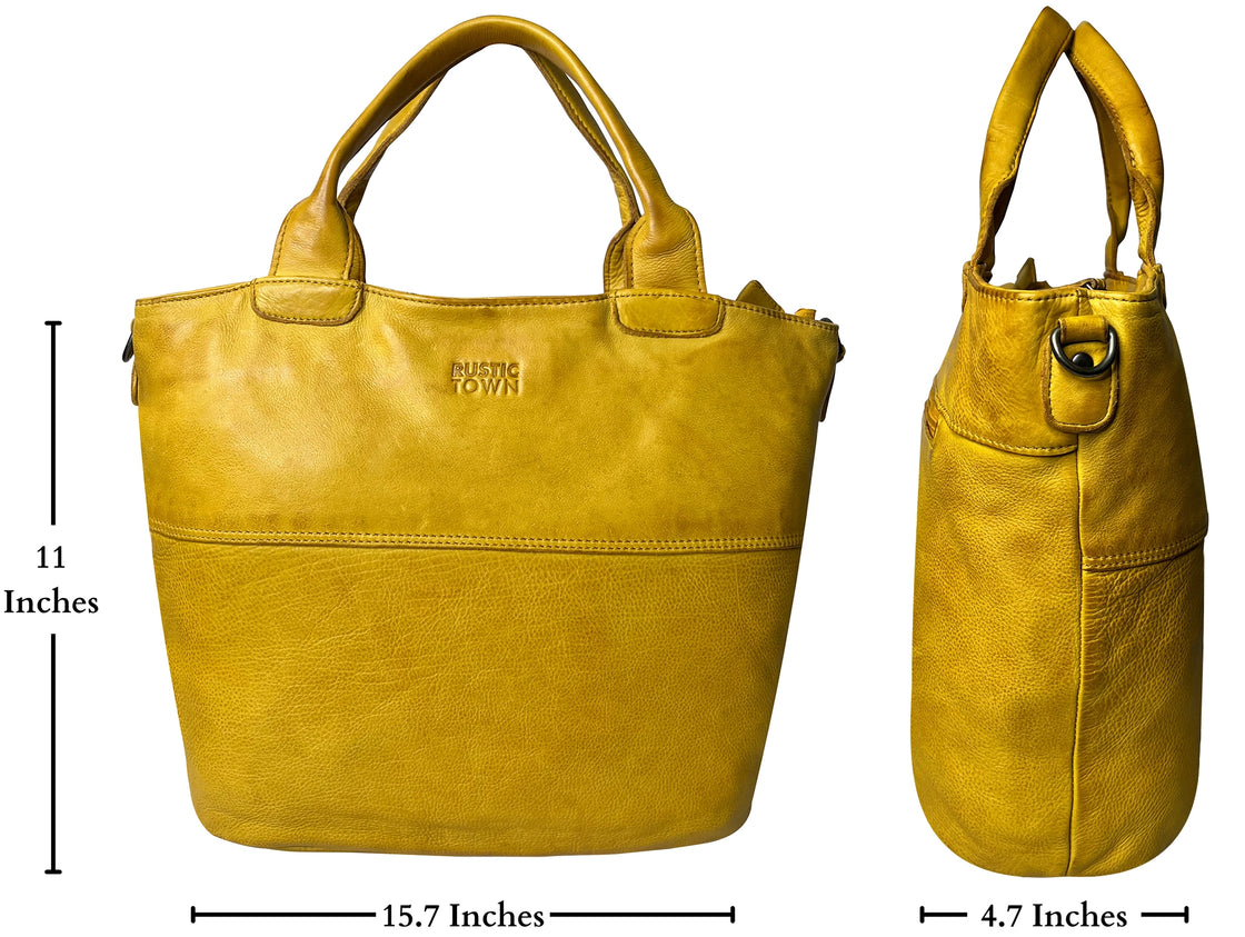 Leather Tote Bag for Women, Yellow