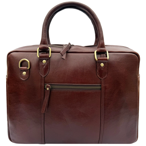 Full-Grain Leather Satchel Briefcase | Slim Laptop Work Bag