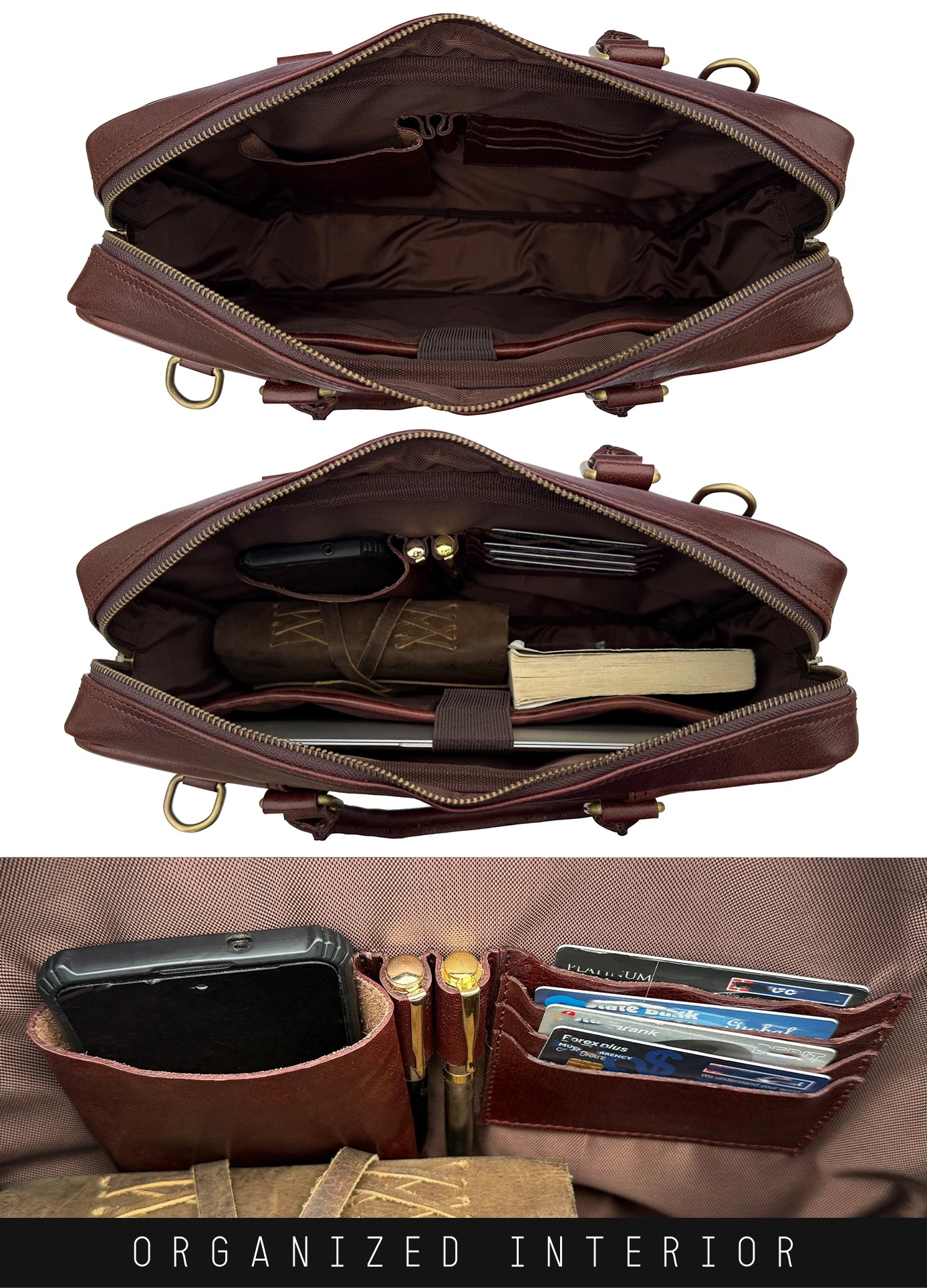 Full-Grain Leather Satchel Briefcase | Slim Laptop Work Bag