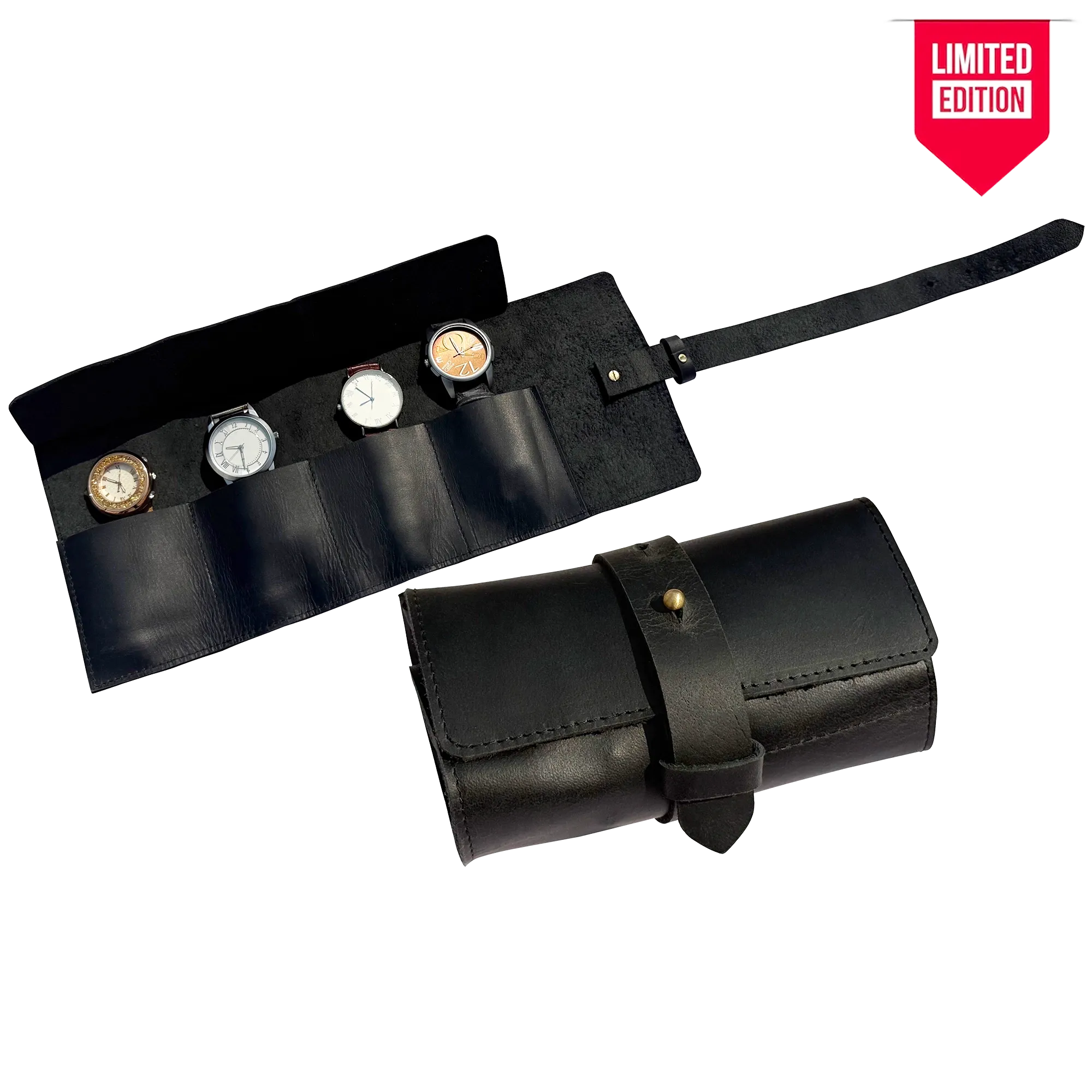 Leather Watch Roll | Full-Grain 4-Watch Travel Case