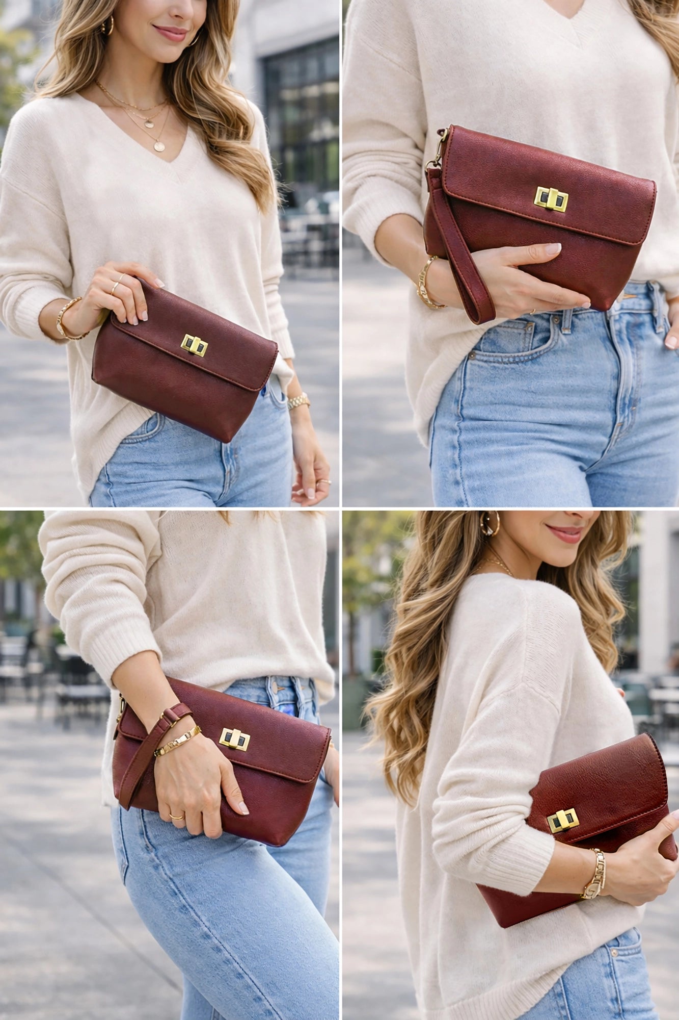 Leather Wristlet Wallet Travel Clutch Purse for Women