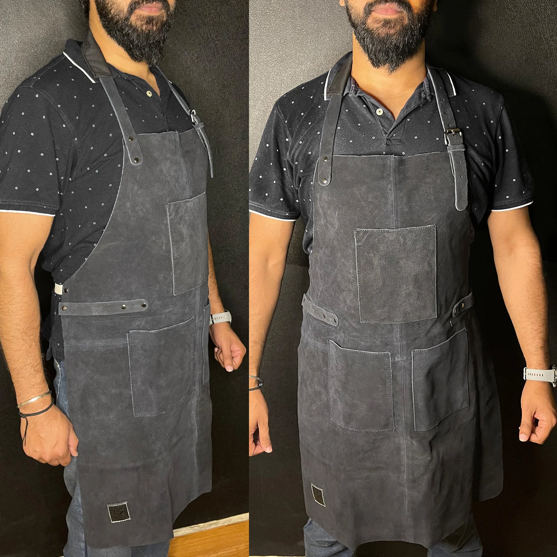 Kuche Leather Grill Work Apron Woodworking Shop Apron (Midnight Blue)