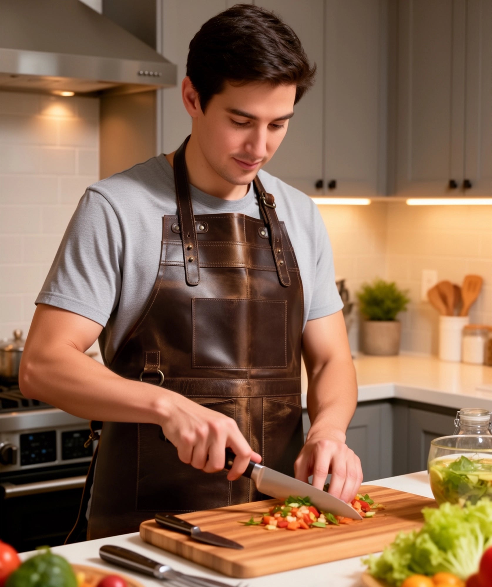 Full-Grain Buffalo Leather Apron - Professional BBQ & Workshop