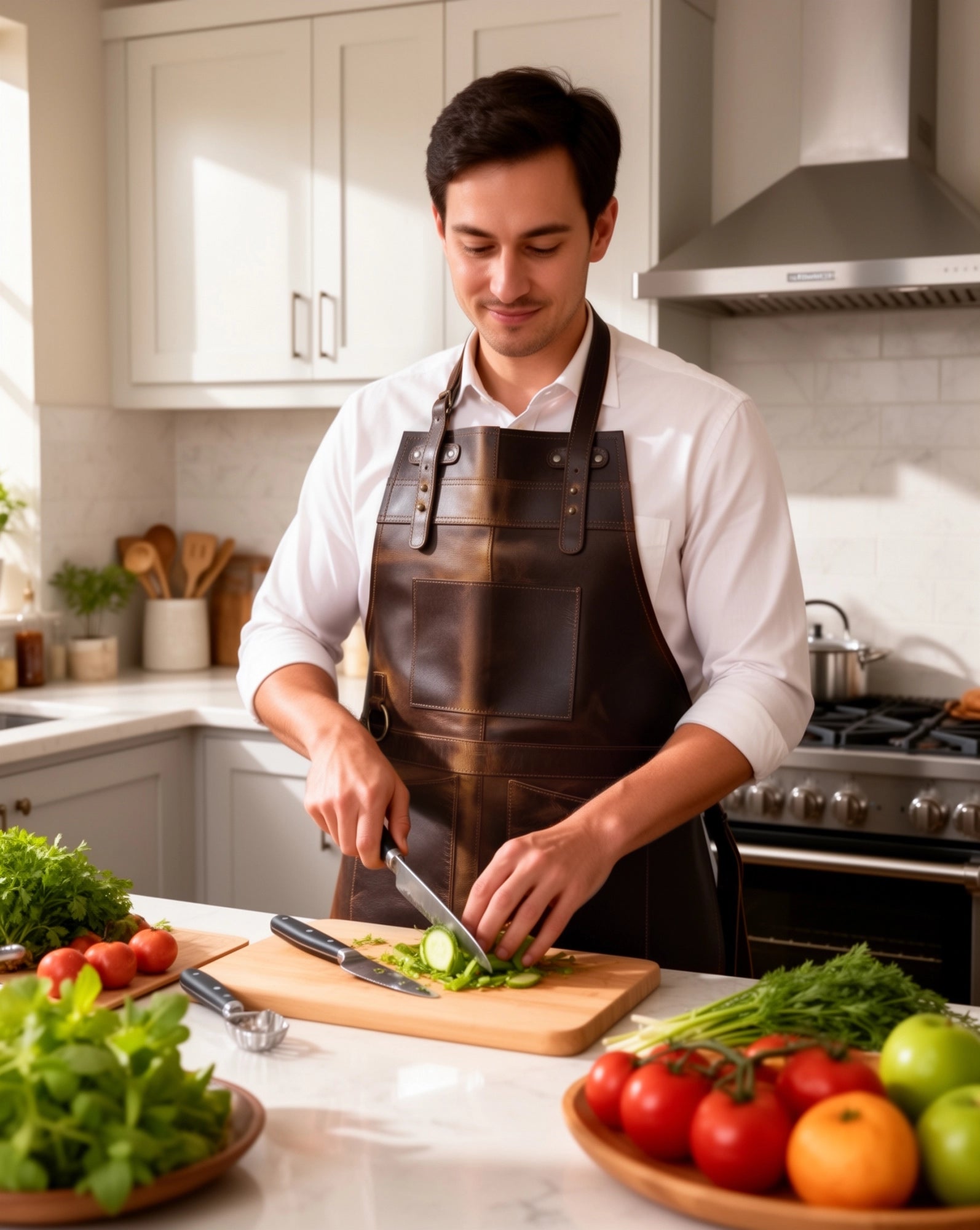 Full-Grain Buffalo Leather Apron - Professional BBQ & Workshop