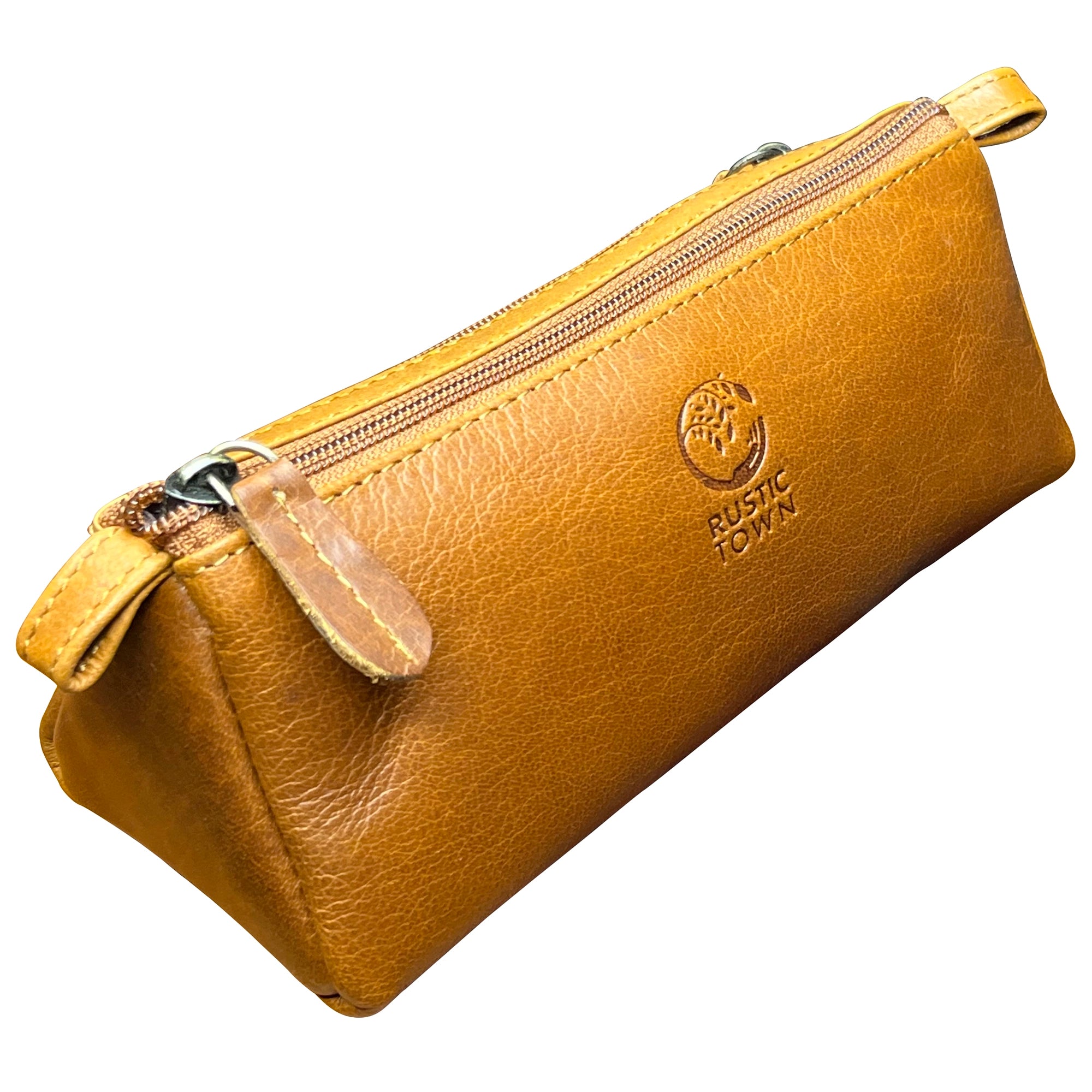 Tom Leather Pencil Case - Zippered Pen Pouch (Cognac)