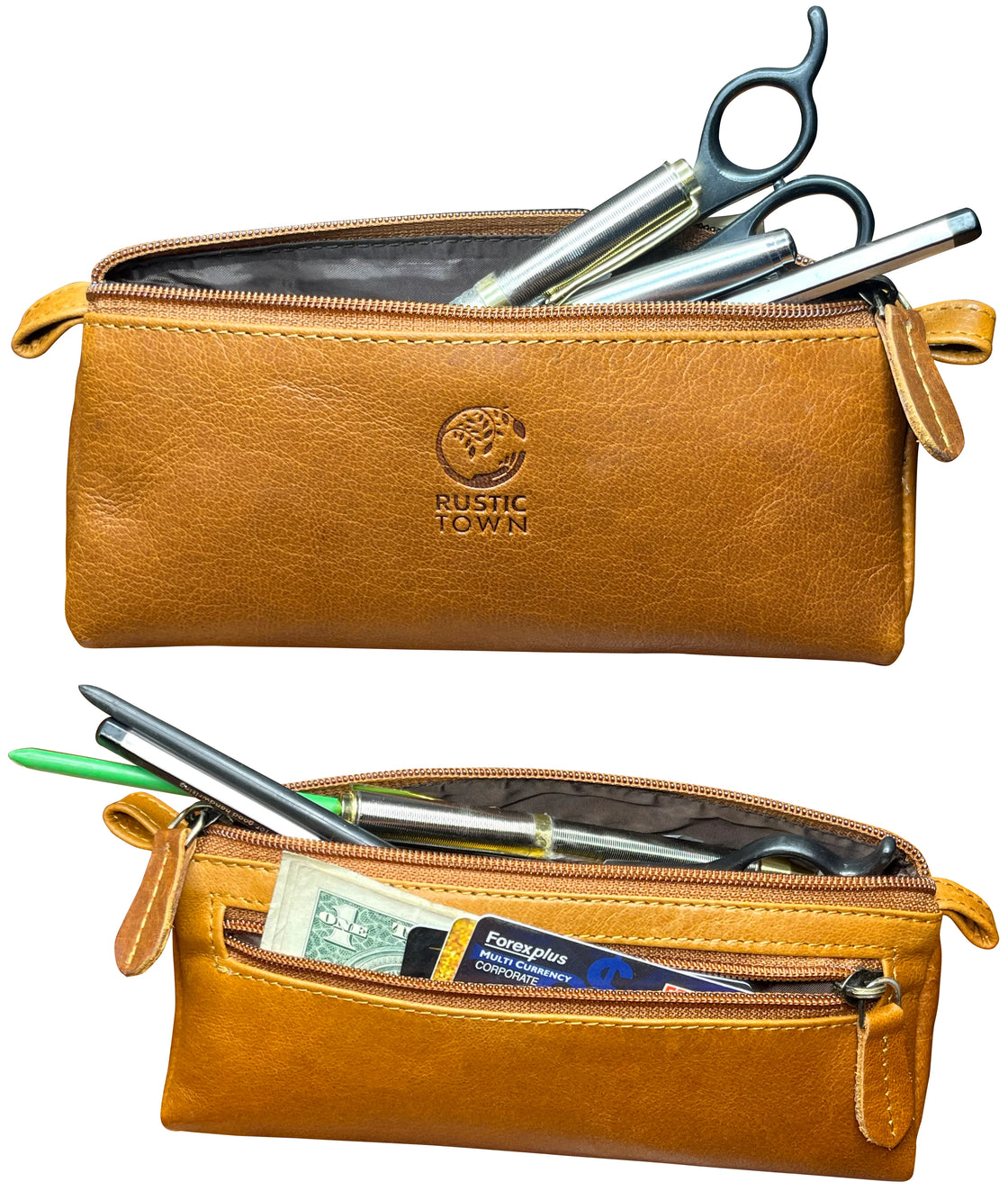 Zippered leather pencil case, Leather pencil pouch, Small leather pencil  bag PC005