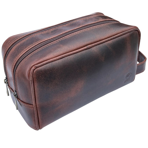 Johnny Leather Dopp Kit Walnut Brown – Men's Travel Toiletry Bag