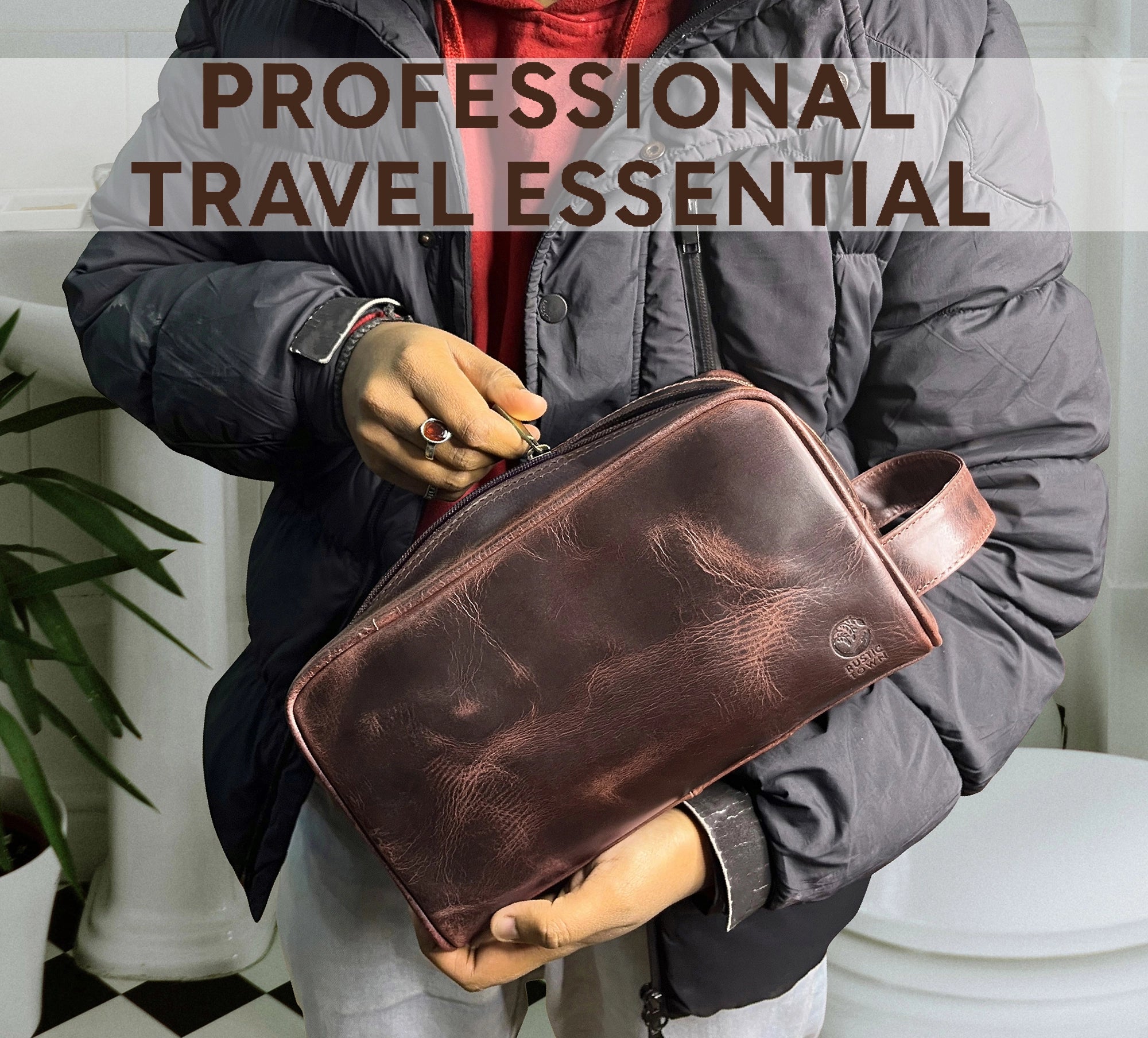 Johnny Leather Travel Dopp Kit for Men (Walnut Brown)