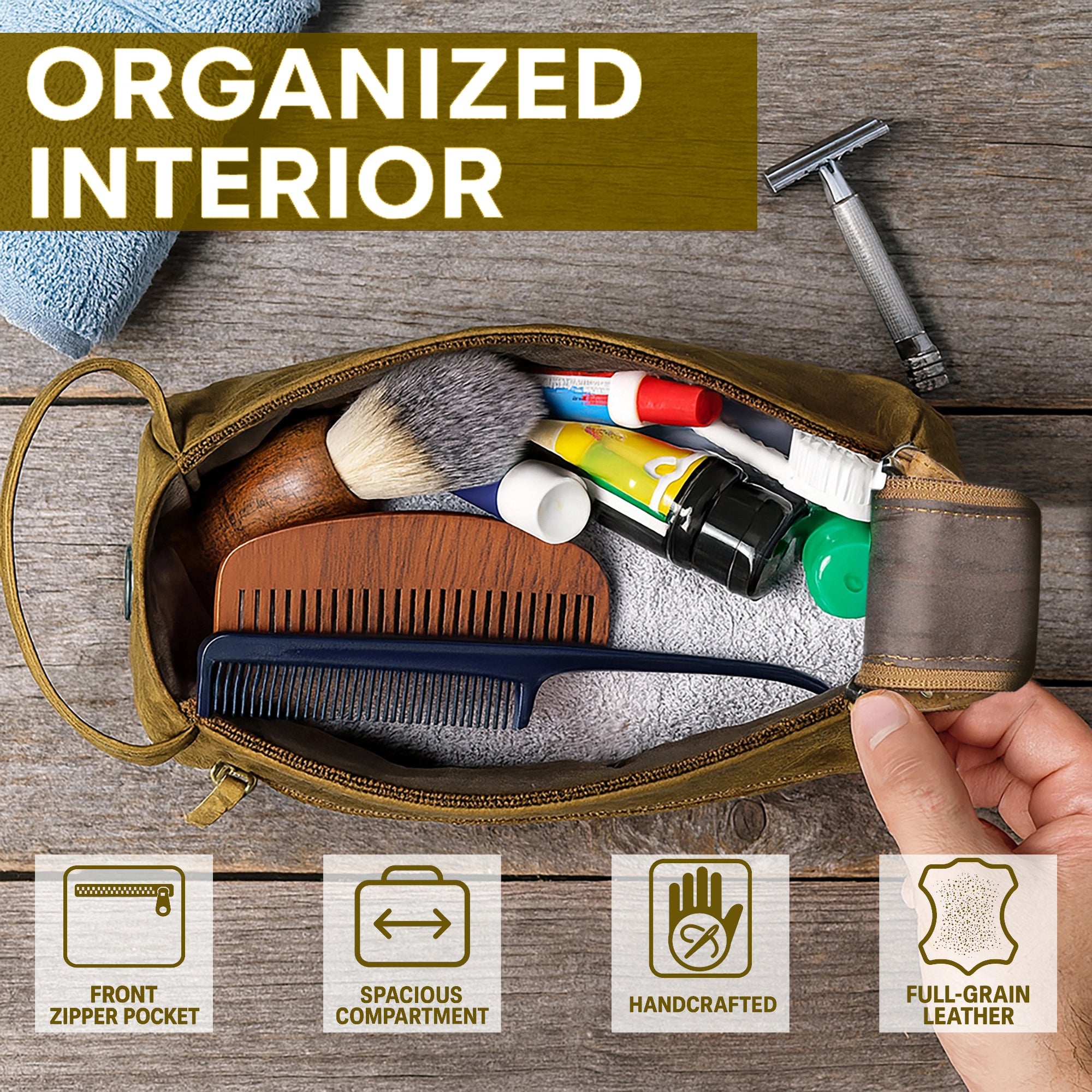 Leather Travel Toiletry Bag (Antique Brown)