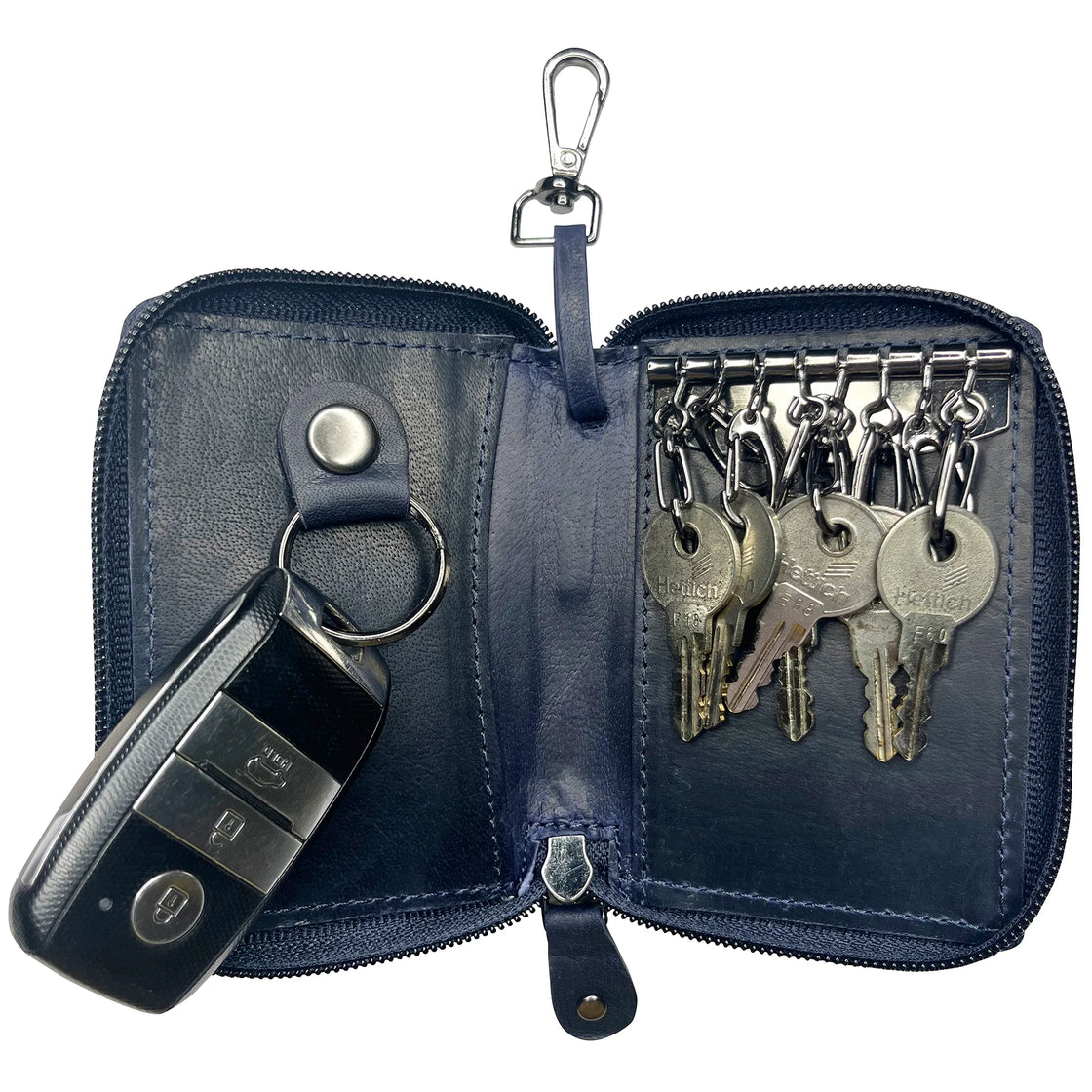 Leather Key Holder Case Zippered Key Organizer Wallet Royal Blue