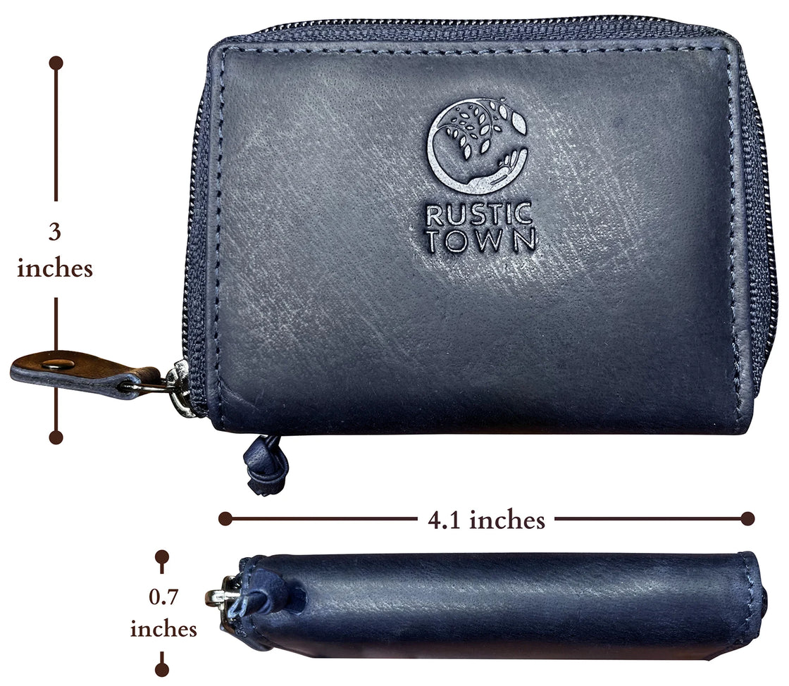 Leather Key Holder Case Zippered Key Organizer Wallet (Royal Blue ...