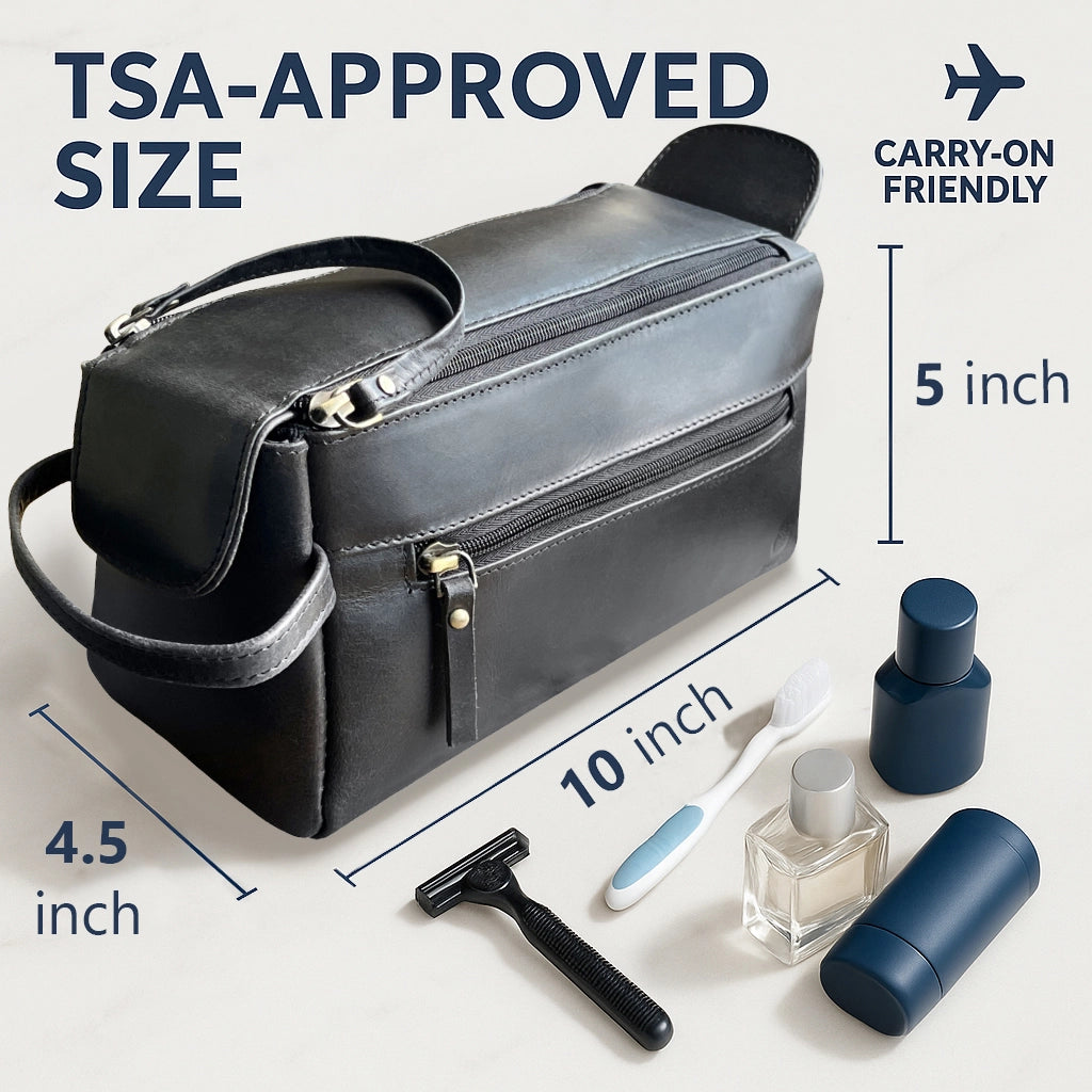 Leather Toiletry Bag for Men (Black)