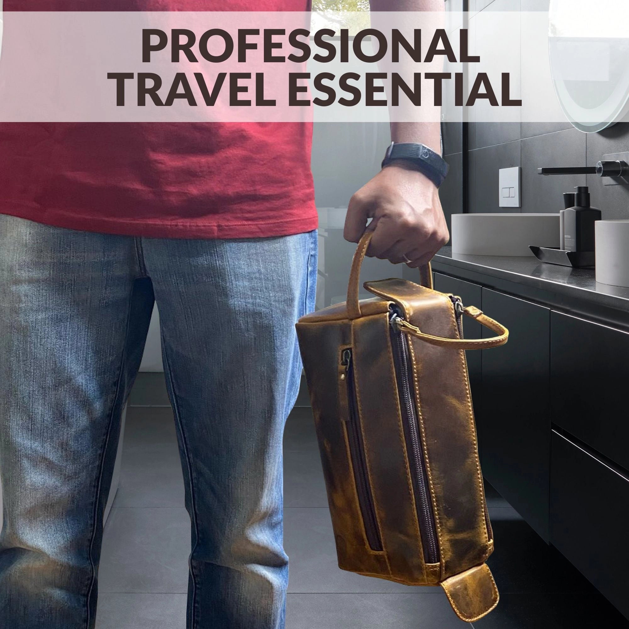 Leather Travel Toiletry Bag (Antique Brown)